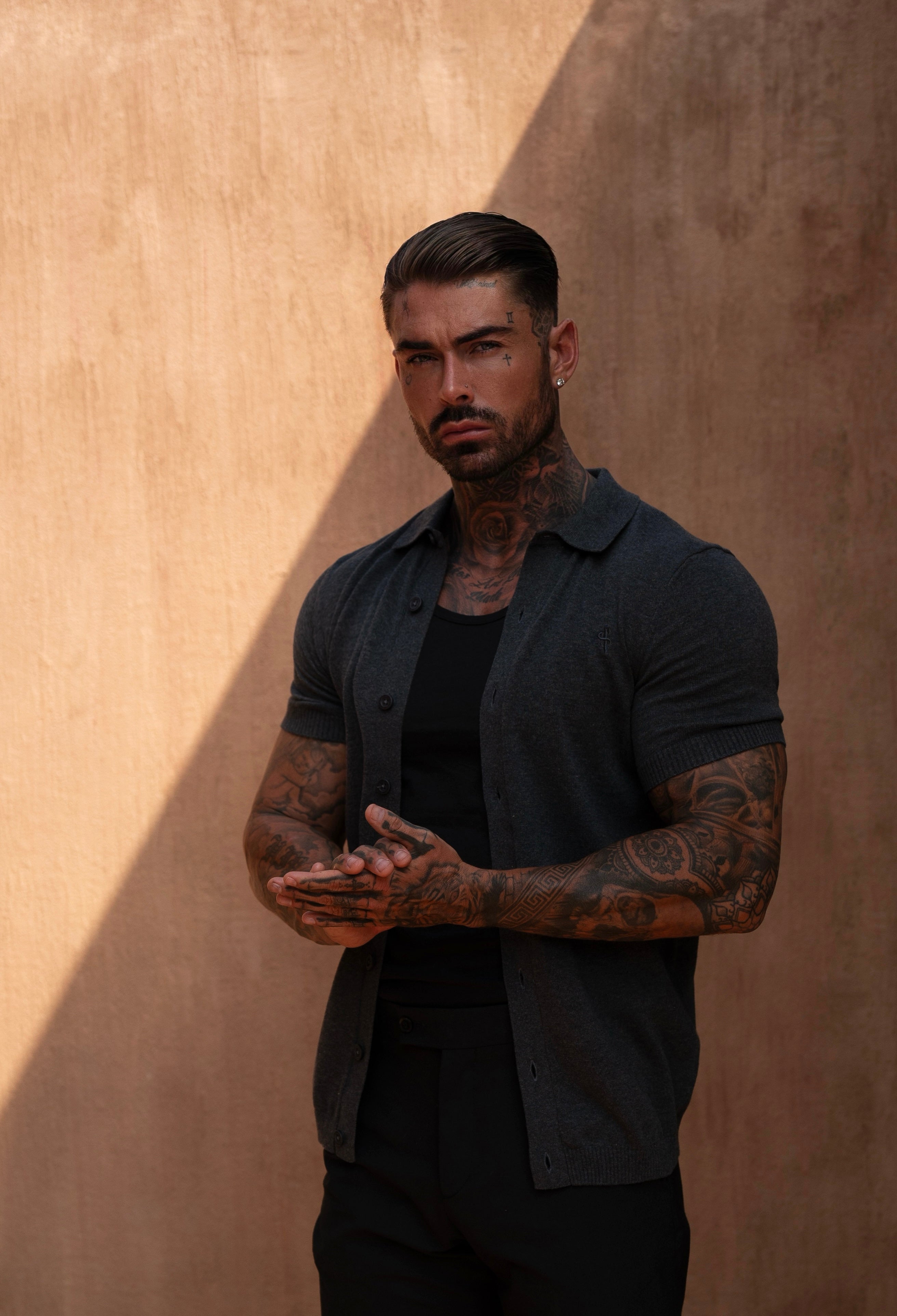 Classic Plain Charcoal Knitted Button Through Polo Short Sleeve - FSN160