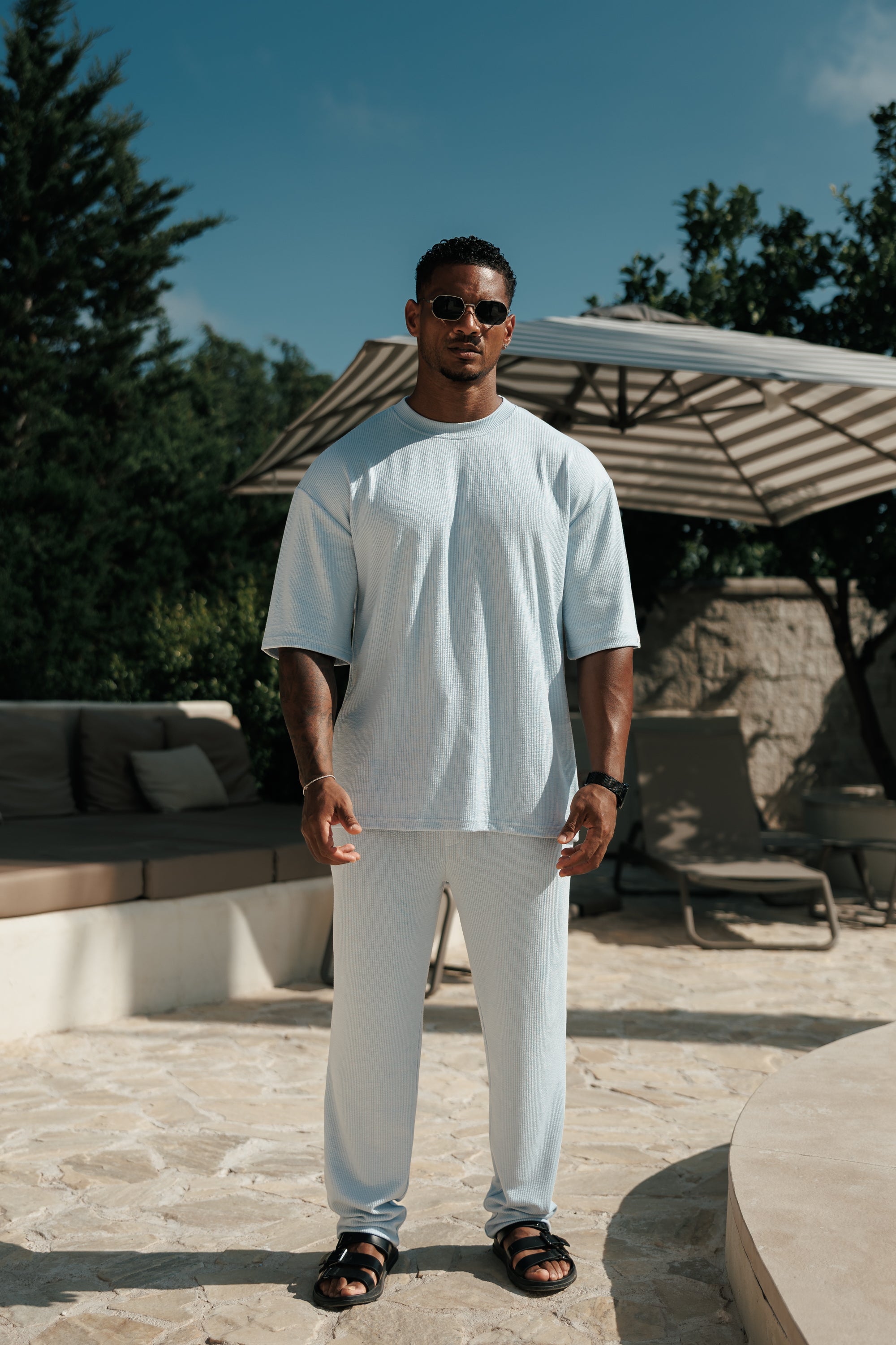 Jersey Cord Light Blue Oversized T-Shirt - FSR106