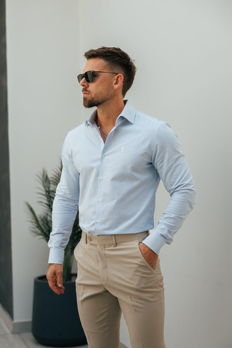 Father Sons Classic Oxford Long Sleeve White / Blue Stripe with Cutaway Collar - FS1174