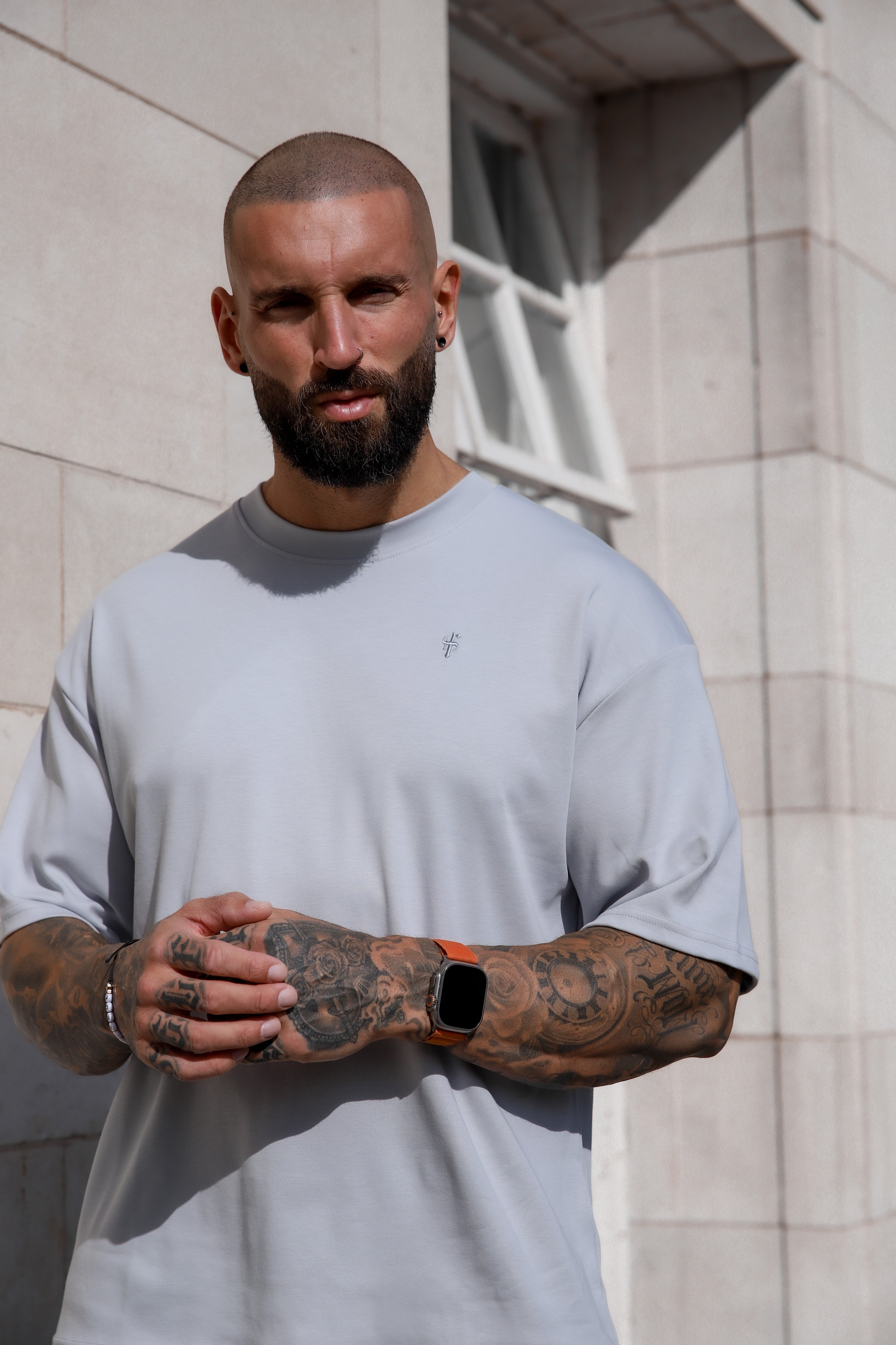 Classic Light Grey Oversized Crew T Shirt - FSH864