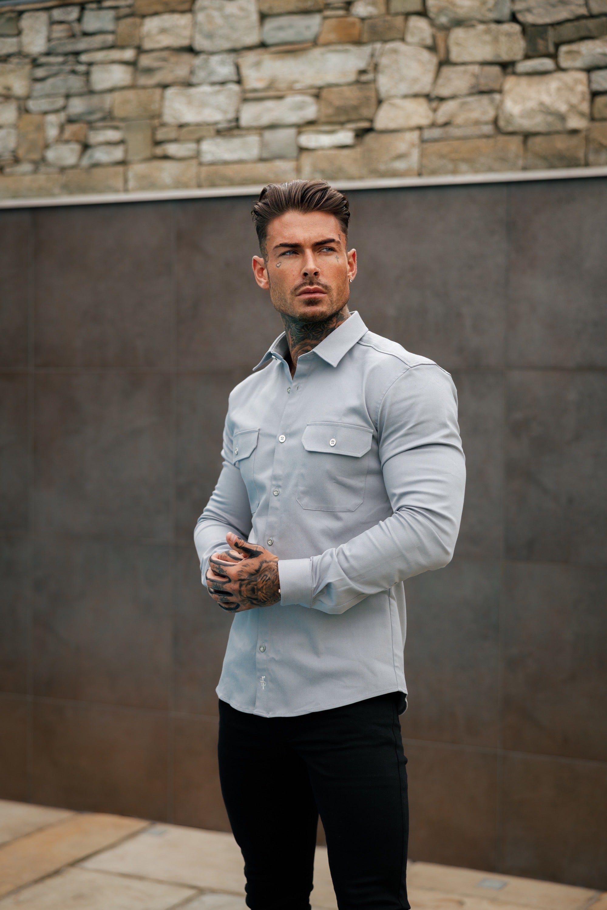 Super Slim Stretch Grey  / Silver Denim Shacket - FS927