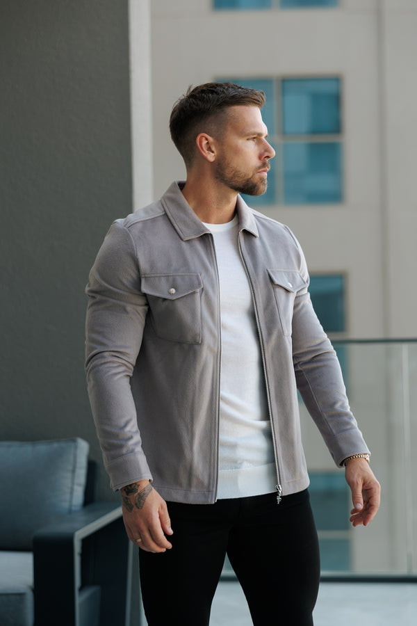 FS Brushed Zipped Plain Jacket Light Grey - FSN173