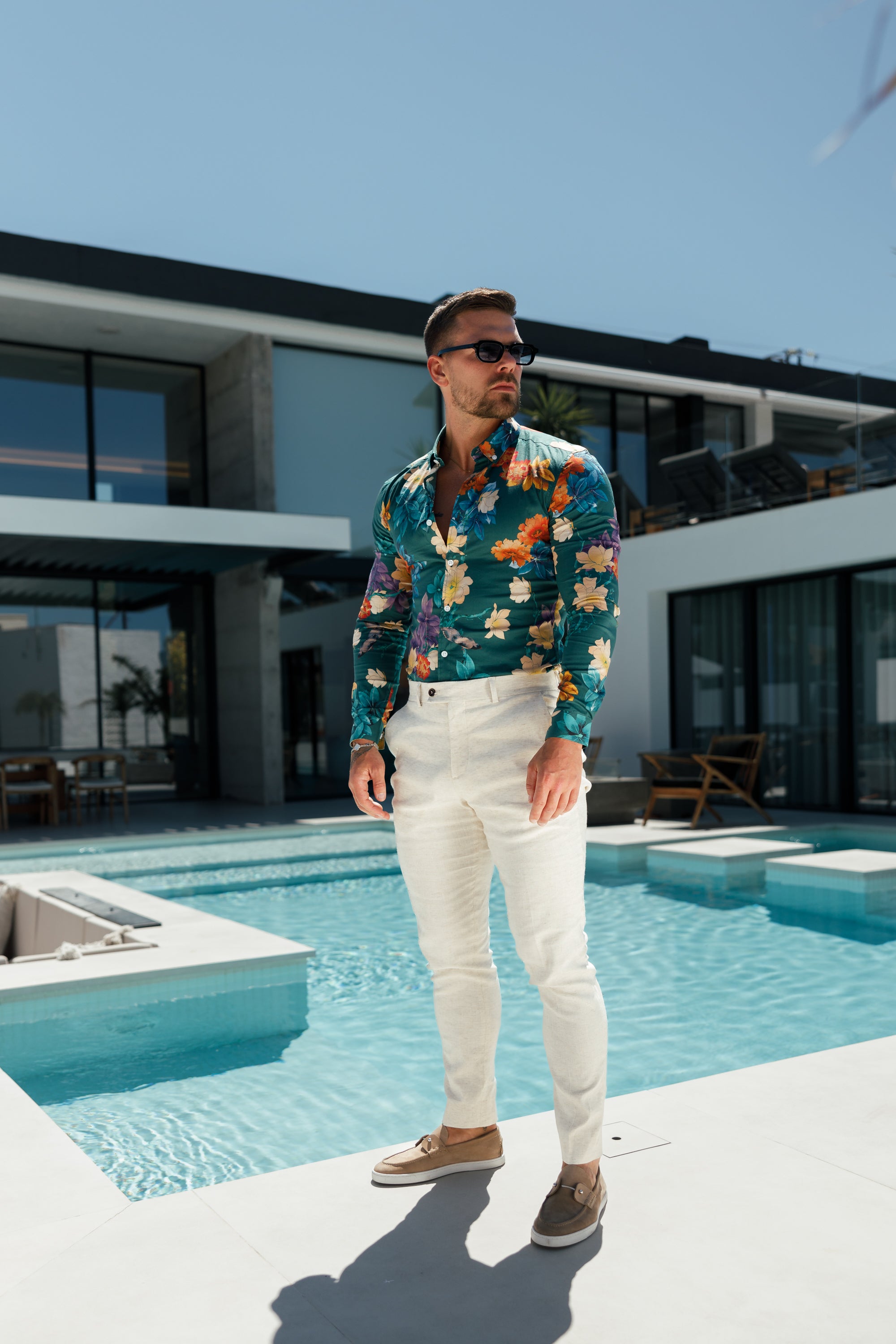 Slim Formal Cream Linen Trousers With Belt Loops - FST019