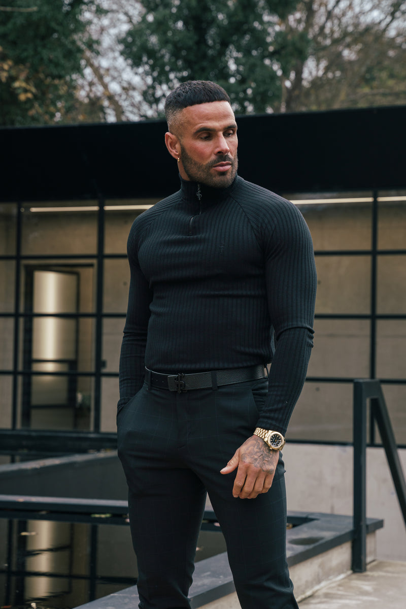 FS Classic Black Ribbed Zip Funnel Neck Raglan Long Sleeve Crew - FSH1265 (PRE ORDER 12TH DECEMBER)