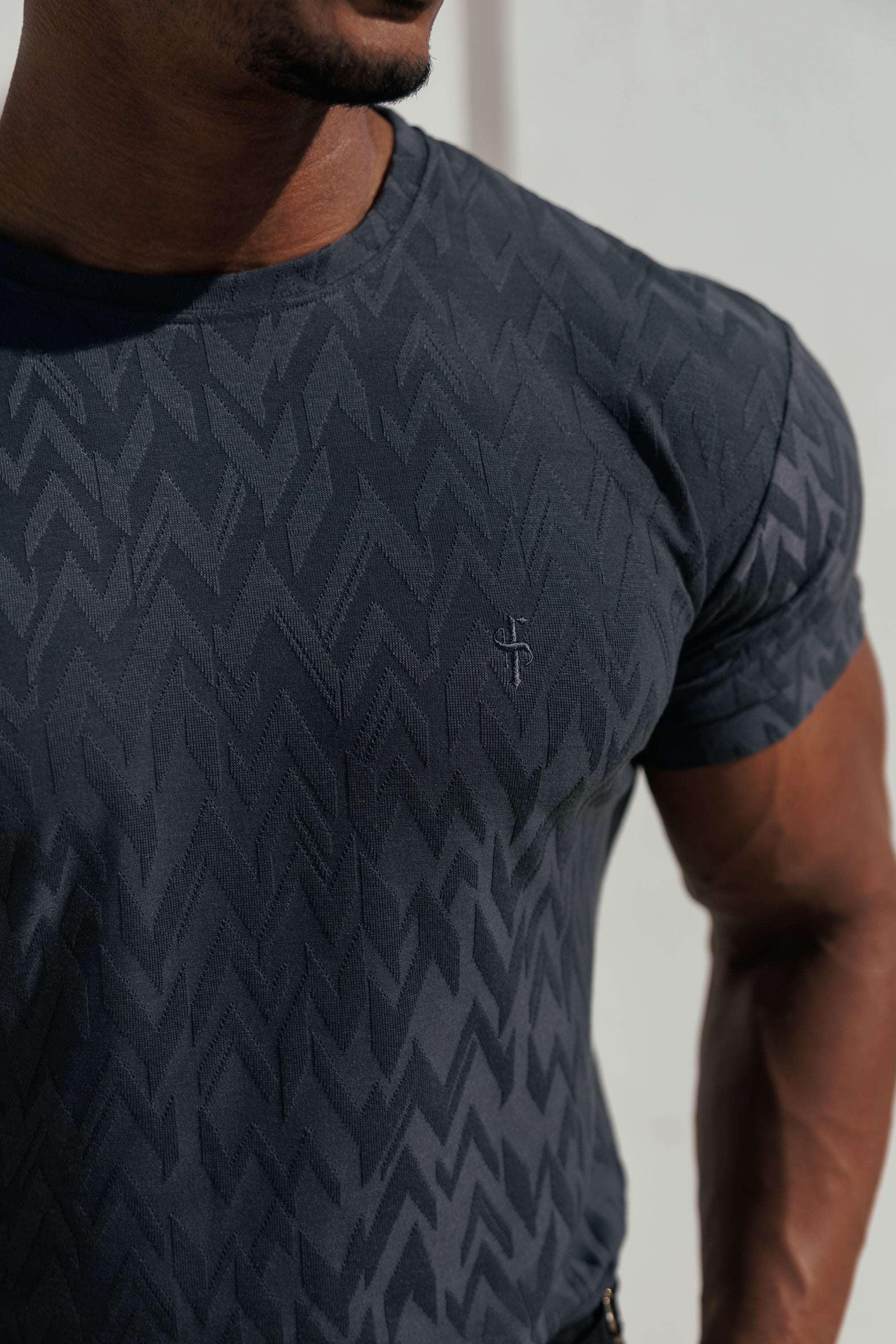 Regular Fit Jacquard Charcoal Chevron T-Shirt - FSR047