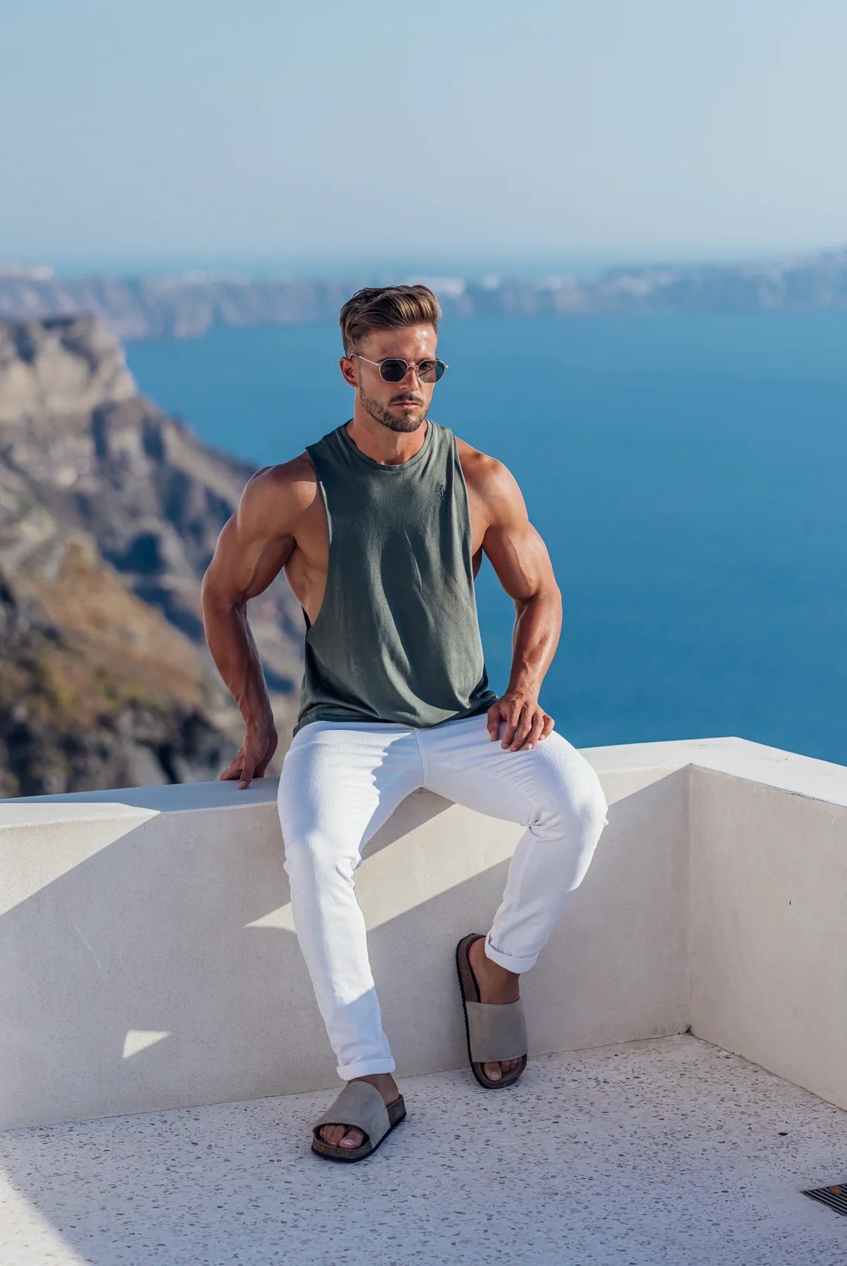 Classic Bamboo Dropped Armhole Khaki Vest - FSH1343