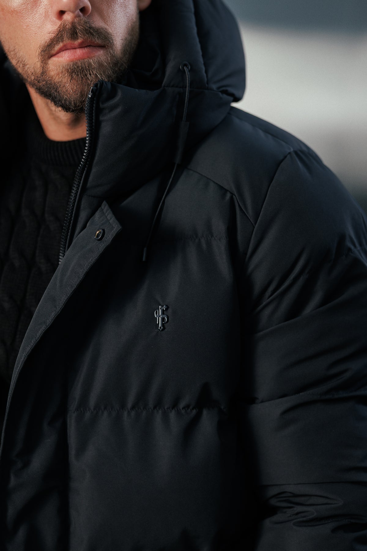 Black Padded Coat with Hood - FSN234