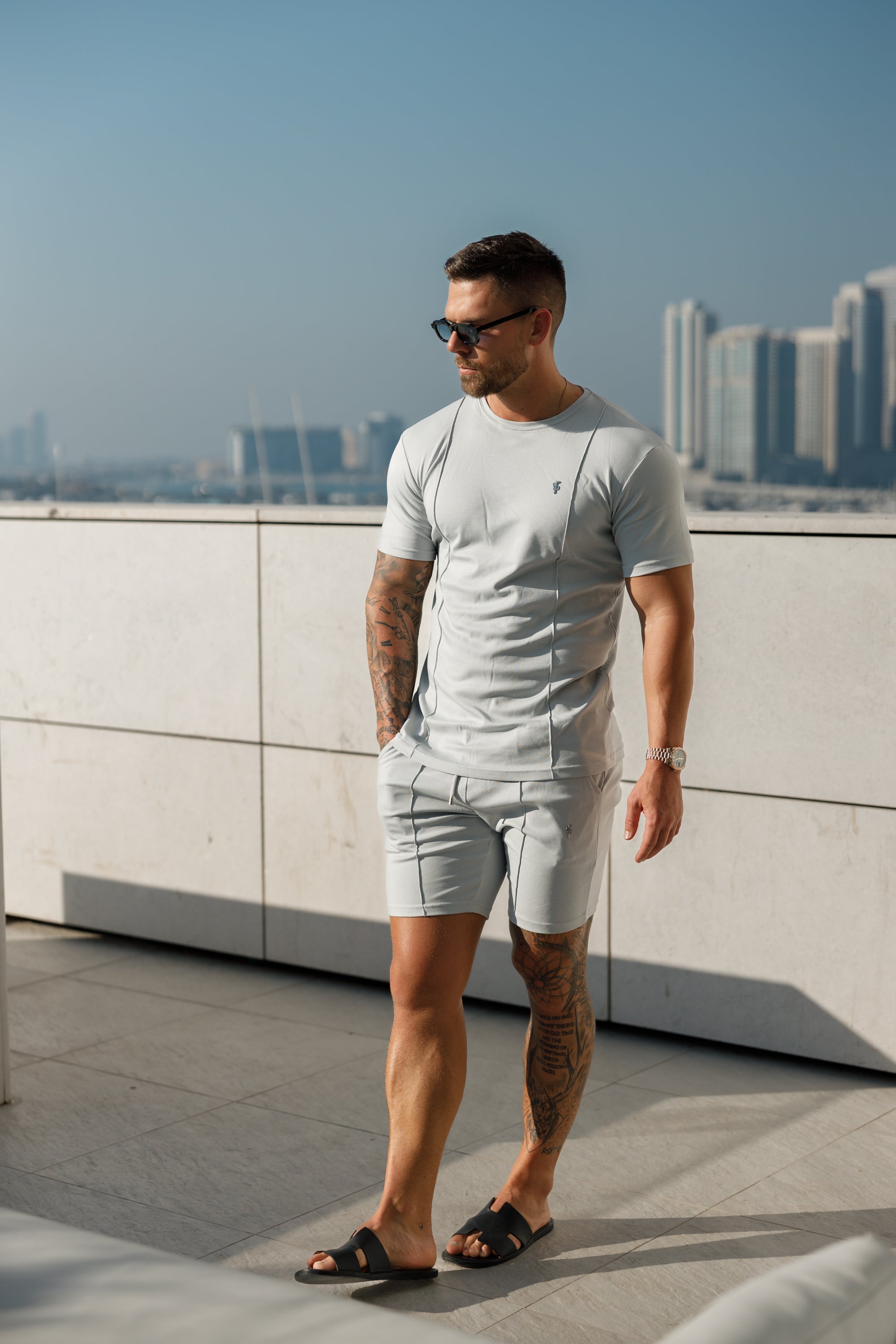 Light Grey / Silver Crew T Shirt With Pintuck Detail - FSH1049