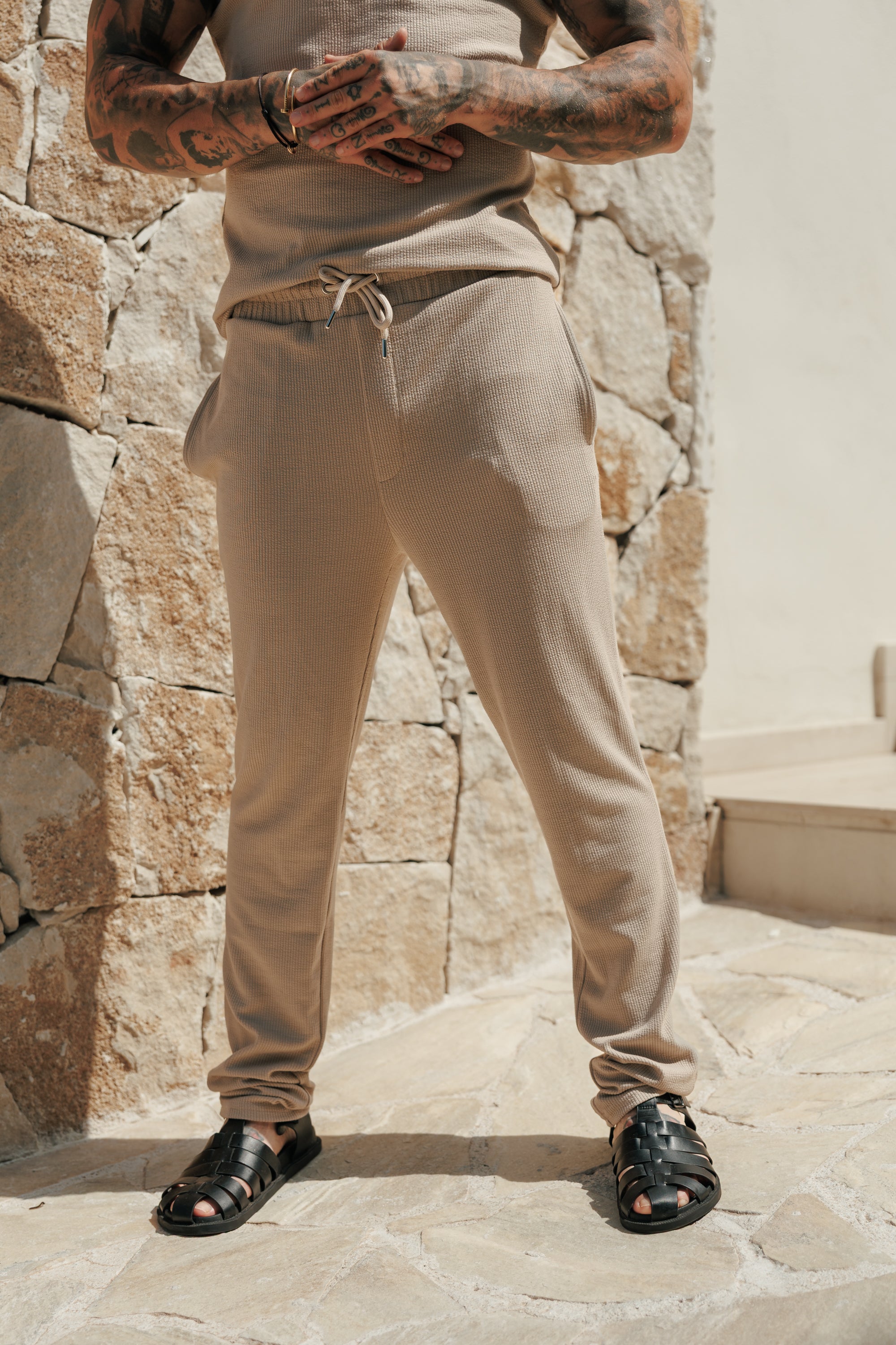 Jersey Cord Slim Beige Trousers - FSR089