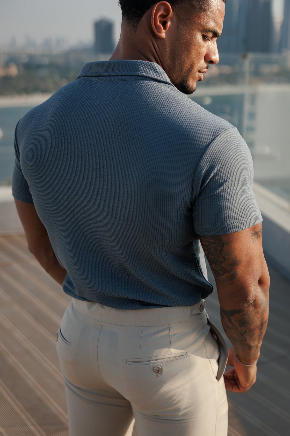 Gunmetal Jersey Cord Revere Polo Short Sleeve - FSR153