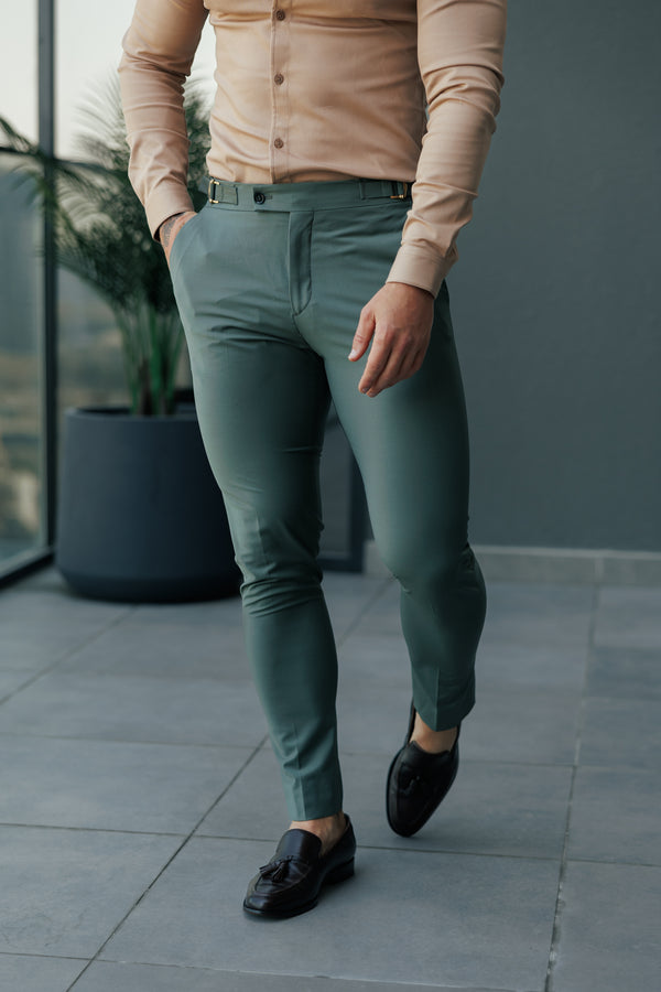 Father Sons Slim Formal Khaki Stretch Trousers with Side Adjusters - FST026