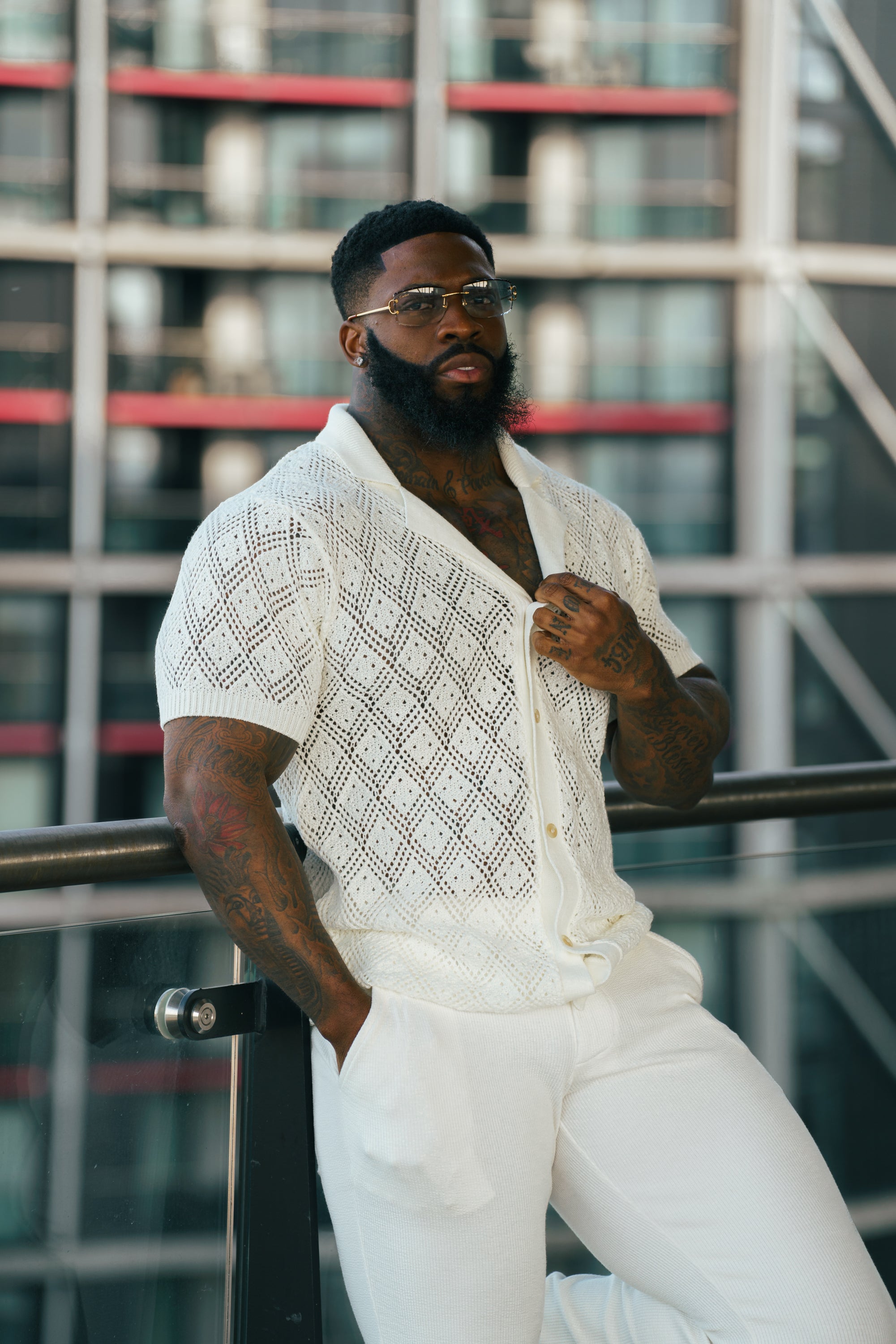 Crochet Shirt Cream Short Sleeve - FSJ078