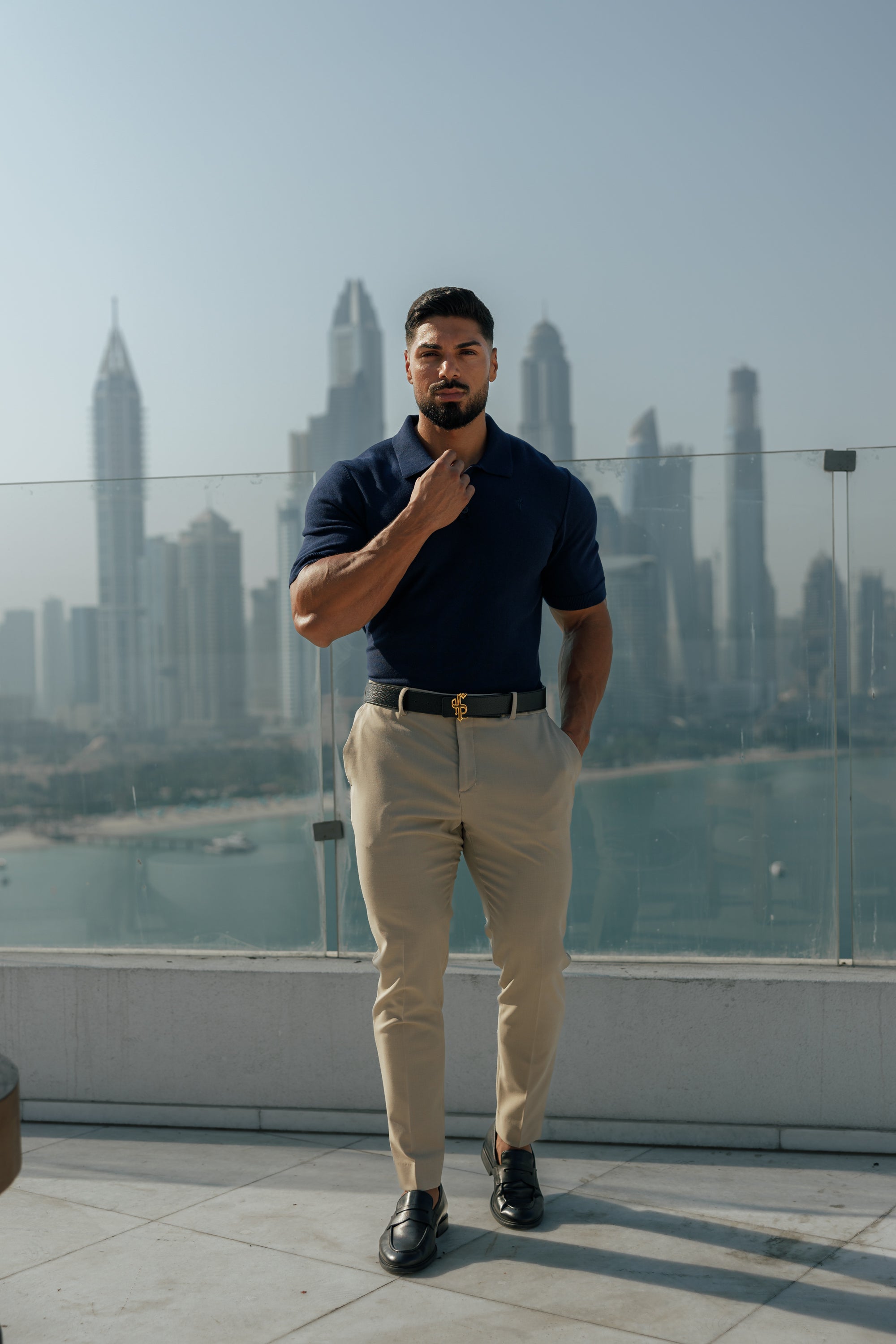 Classic Plain Navy Knitted Polo Short Sleeve - FSN109