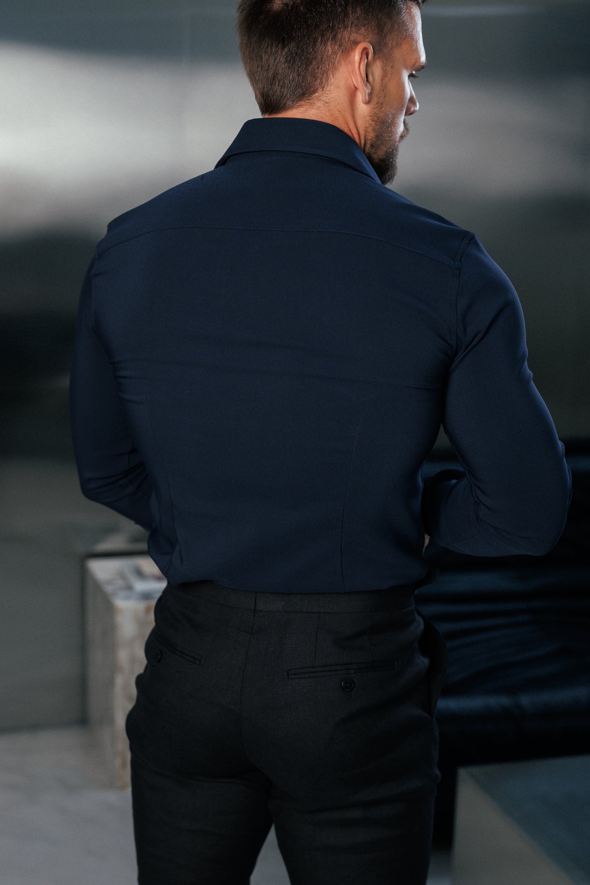 Super Slim Scuba Navy Long Sleeve Stretch with Cutaway Collar - FS1263