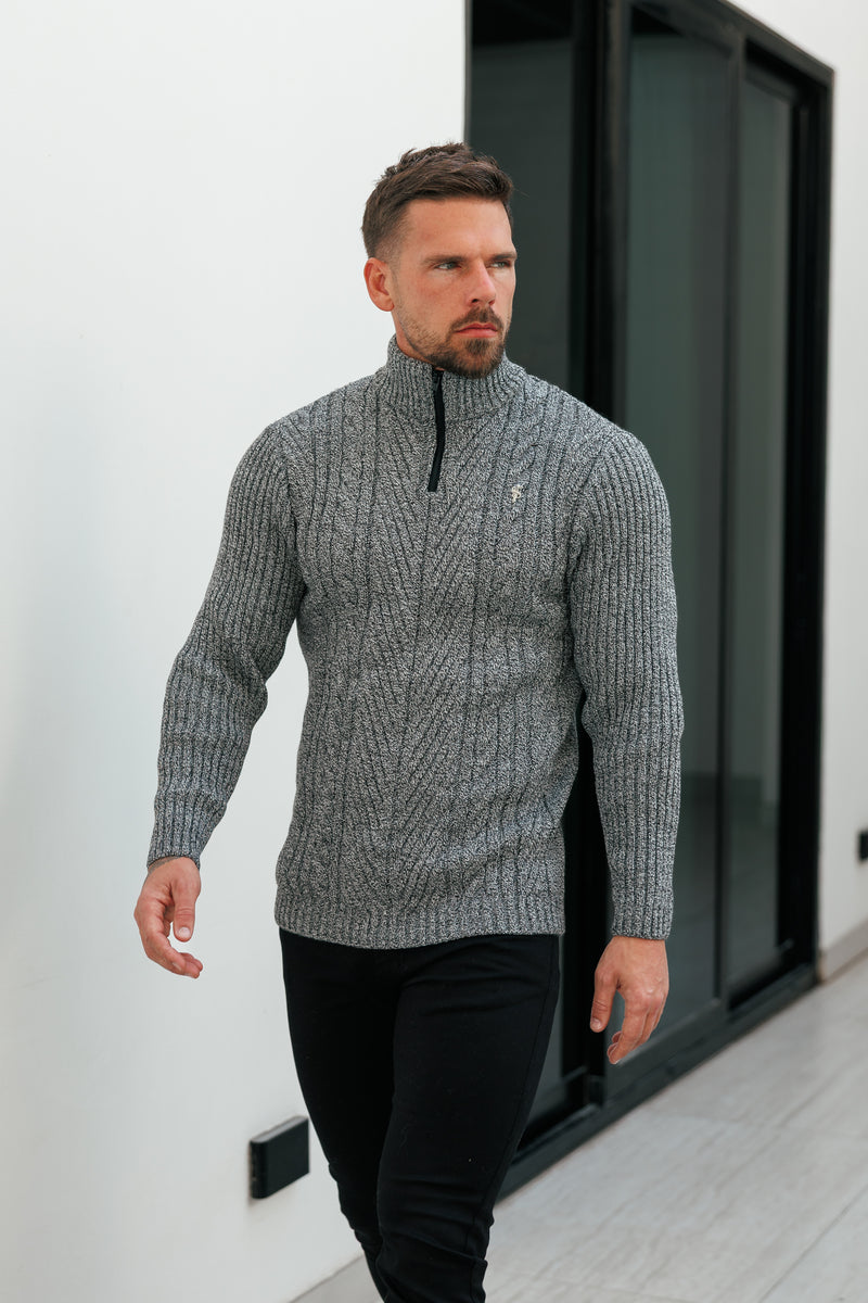 FS Funnel Neck Jumper with Quarter Zip Black / White Two Tone - FSJ154 (PRE ORDER 29TH DECEMBER)