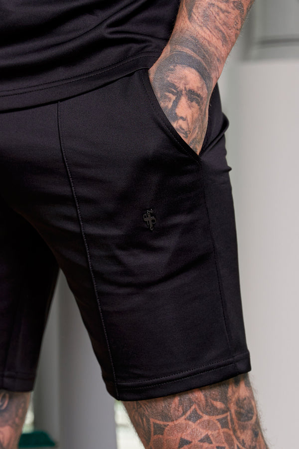 Father Sons Scuba Black Elasticated Drawstring Pintuck Shorts - FSH1038