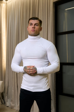 Father Sons Classic White Ribbed Knit Roll-neck Jumper - FSH592