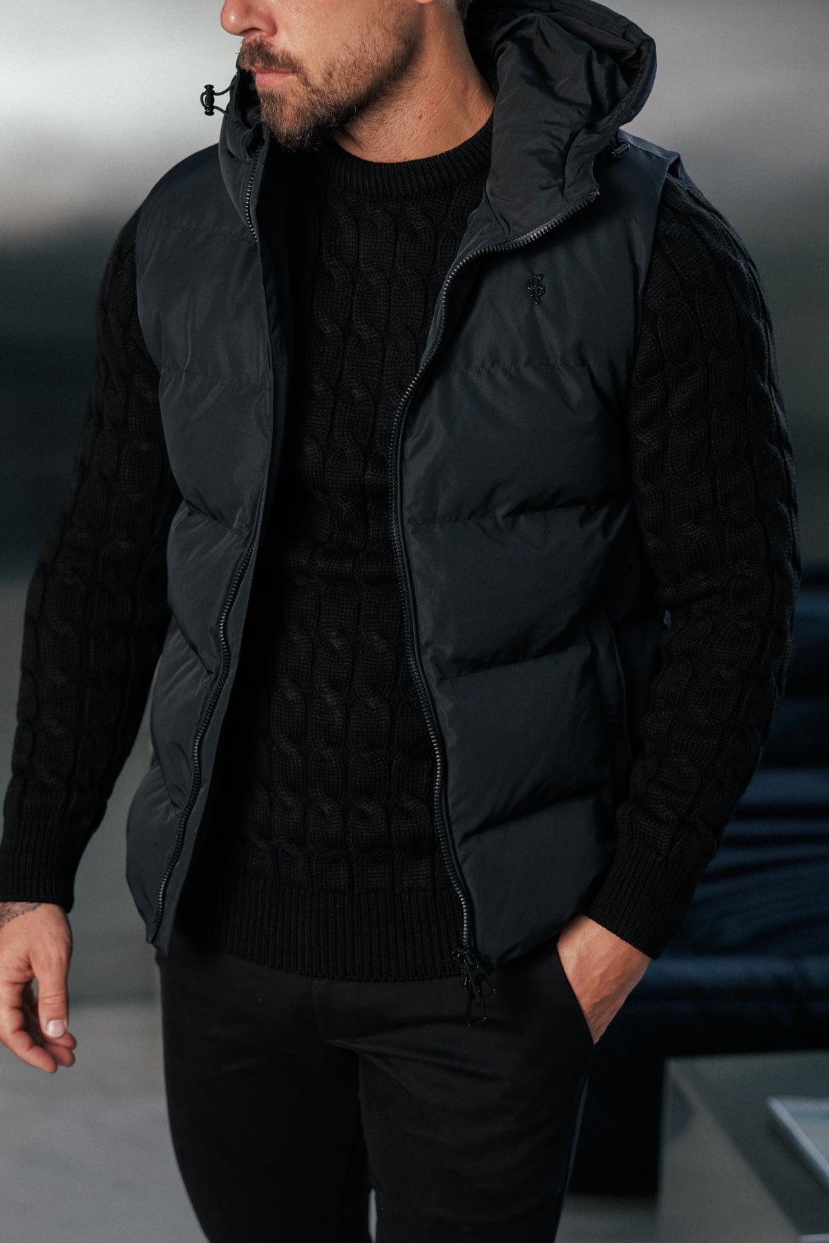Black Padded Hooded Gilet - FSN235 (PRE ORDER 24TH OCTOBER)