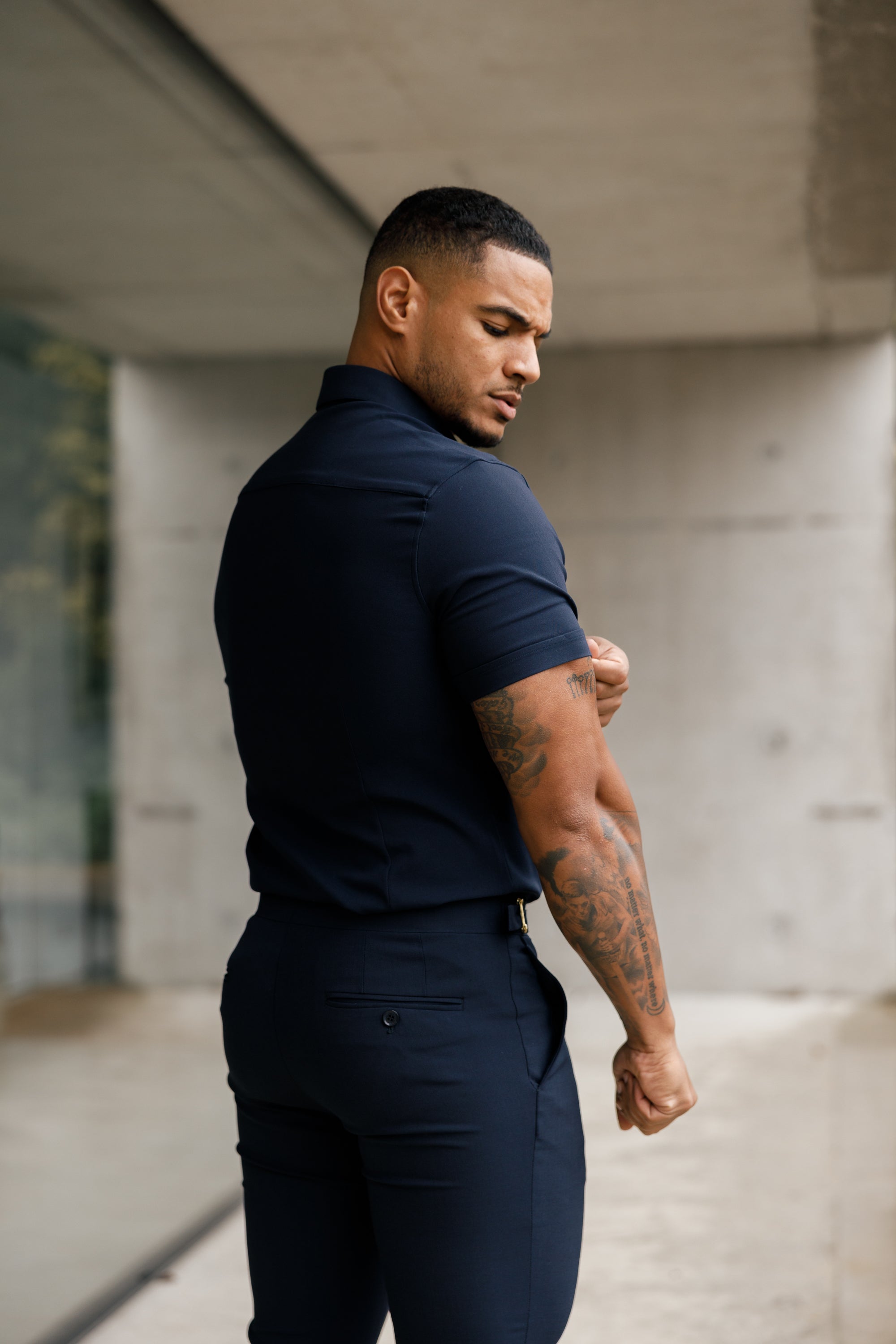 Super Slim Scuba Navy Short Sleeve Stretch - FS832