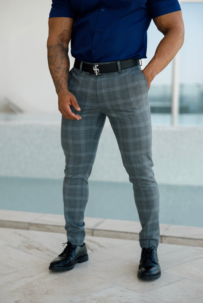 Dark Grey Check Skinny Crop Trousers | New Look