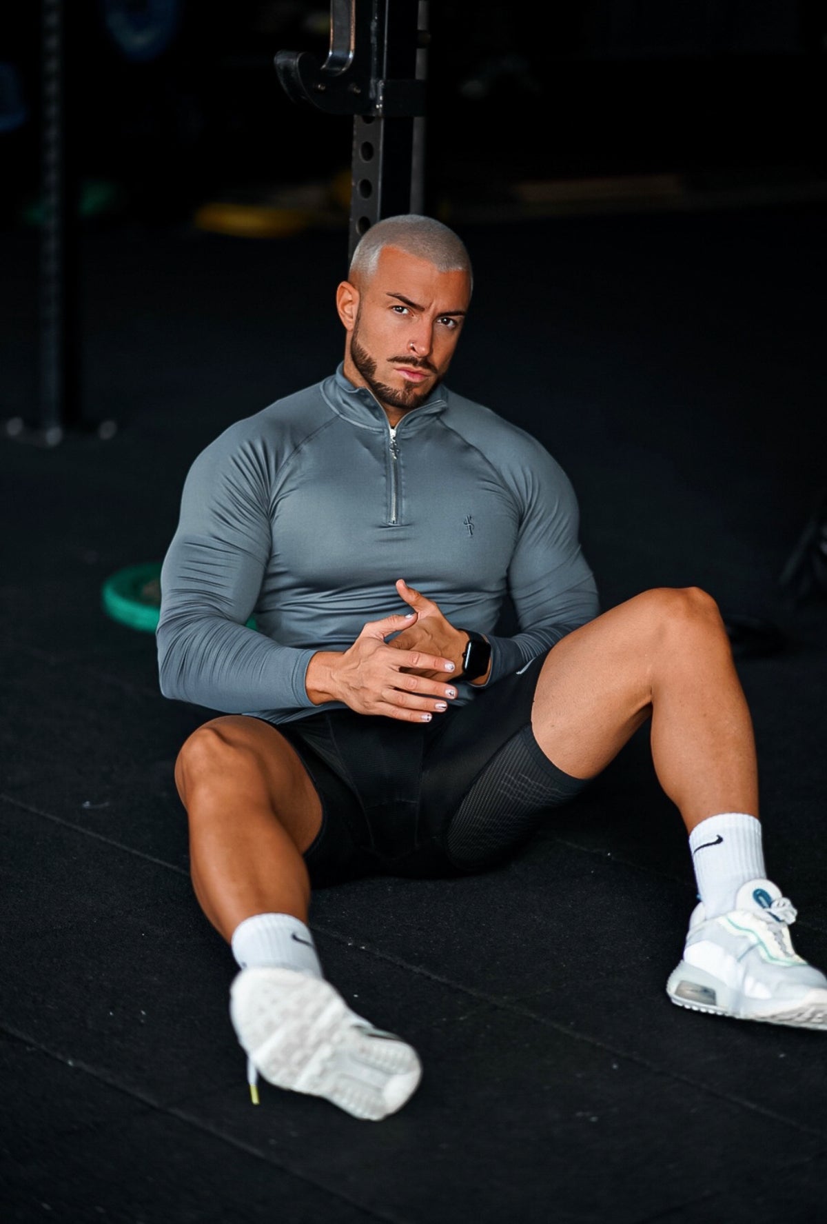 Long Sleeve Half Zip Gym Top Silver Zip