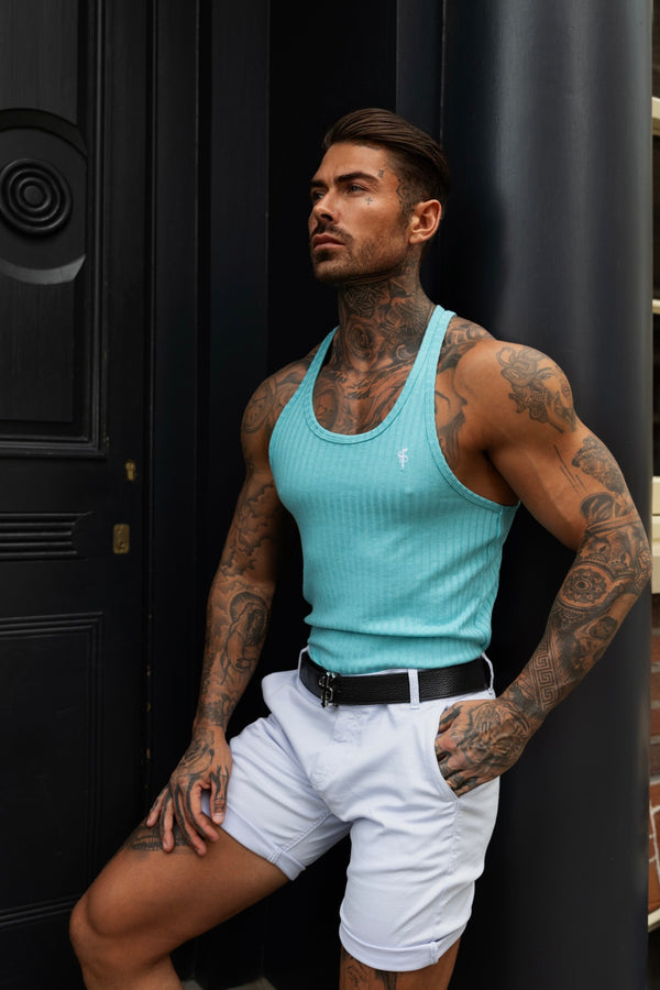 Father Sons Classic Turquoise / White Ribbed Knit Super Slim Vest - FSH1027