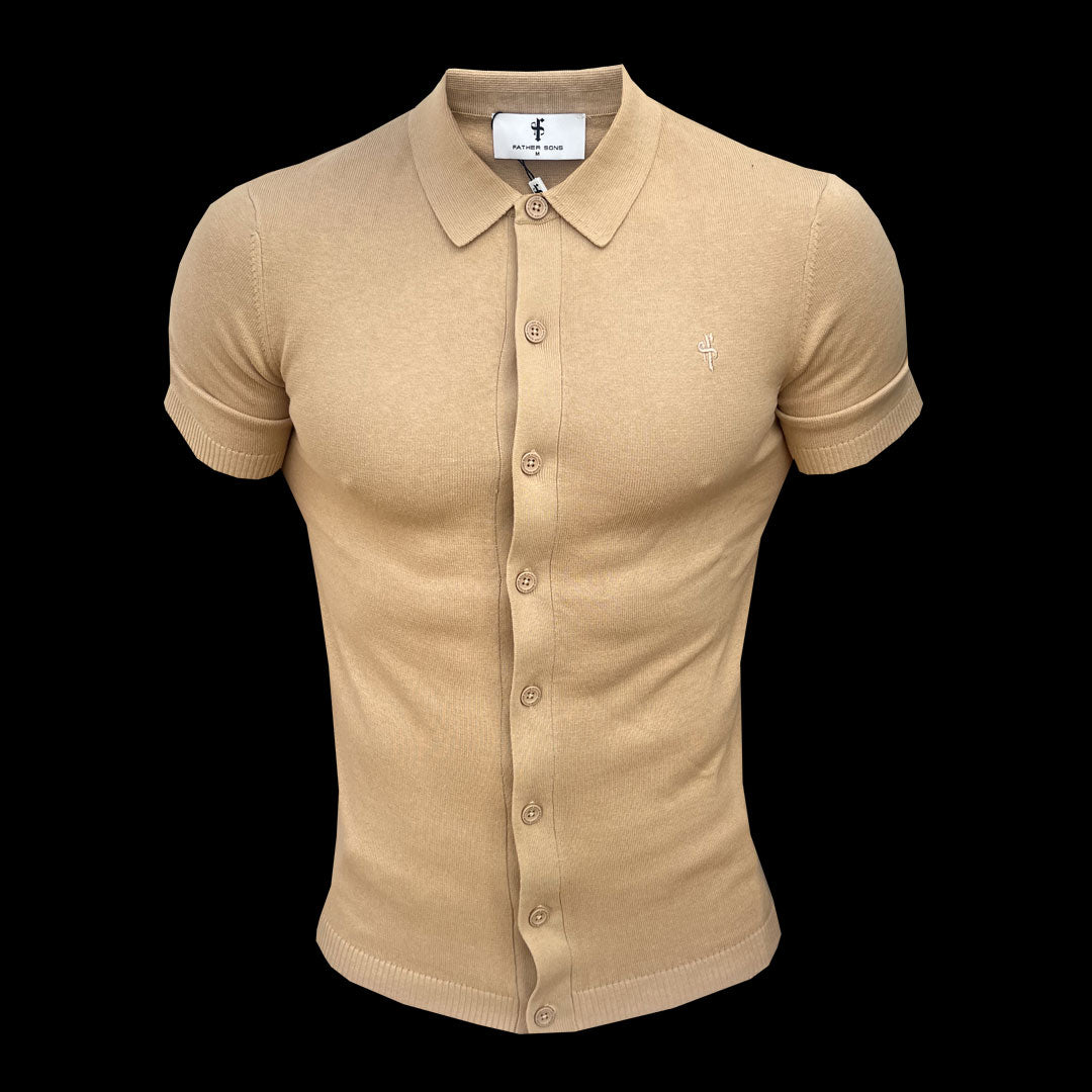 Classic Plain Coffee Knitted Button Through Polo Short Sleeve - FSN163