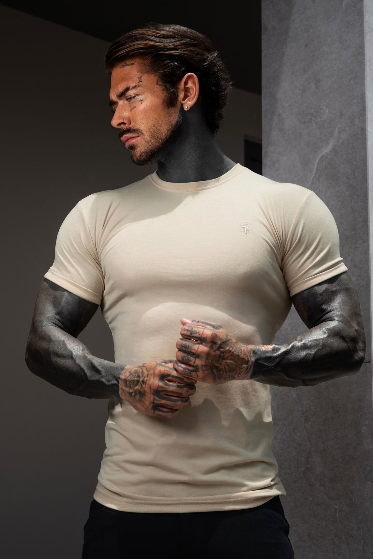 Beige Viscose Crew T-Shirt Short Sleeve - FSH1505