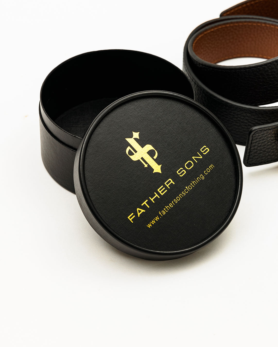 Black / Tan Leather Reversible Belt with Gold FS Buckle - FSBELT001