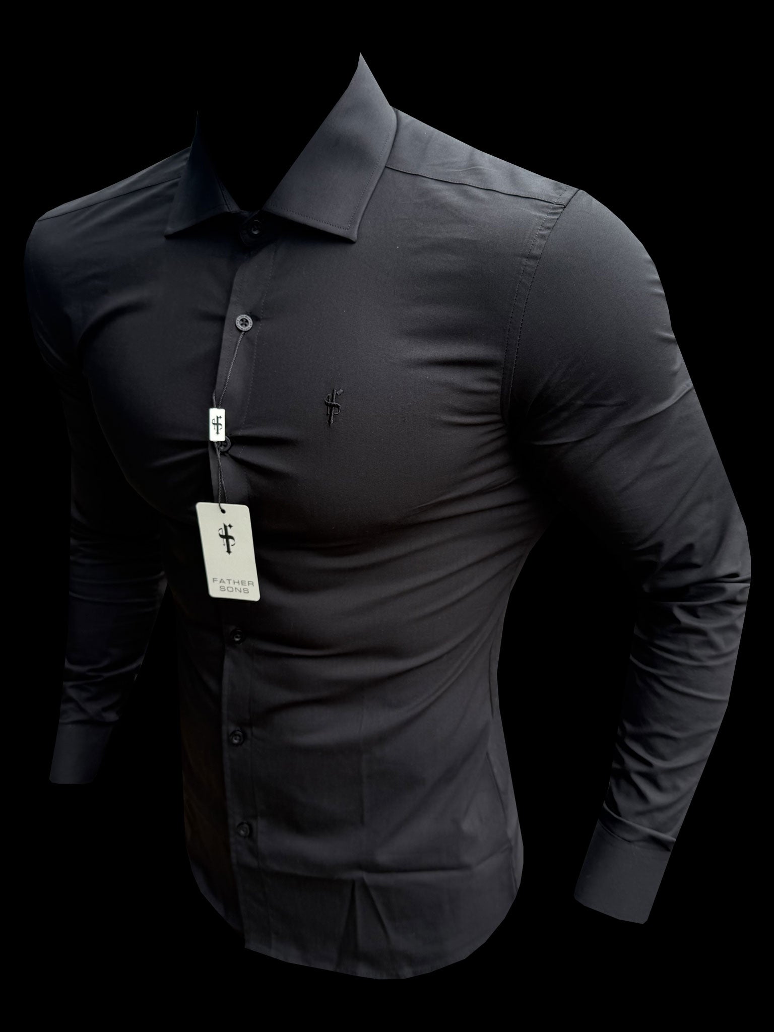 Muscle Fit Advanced Stretch Black Cutaway Collar Shirt  - FS1164