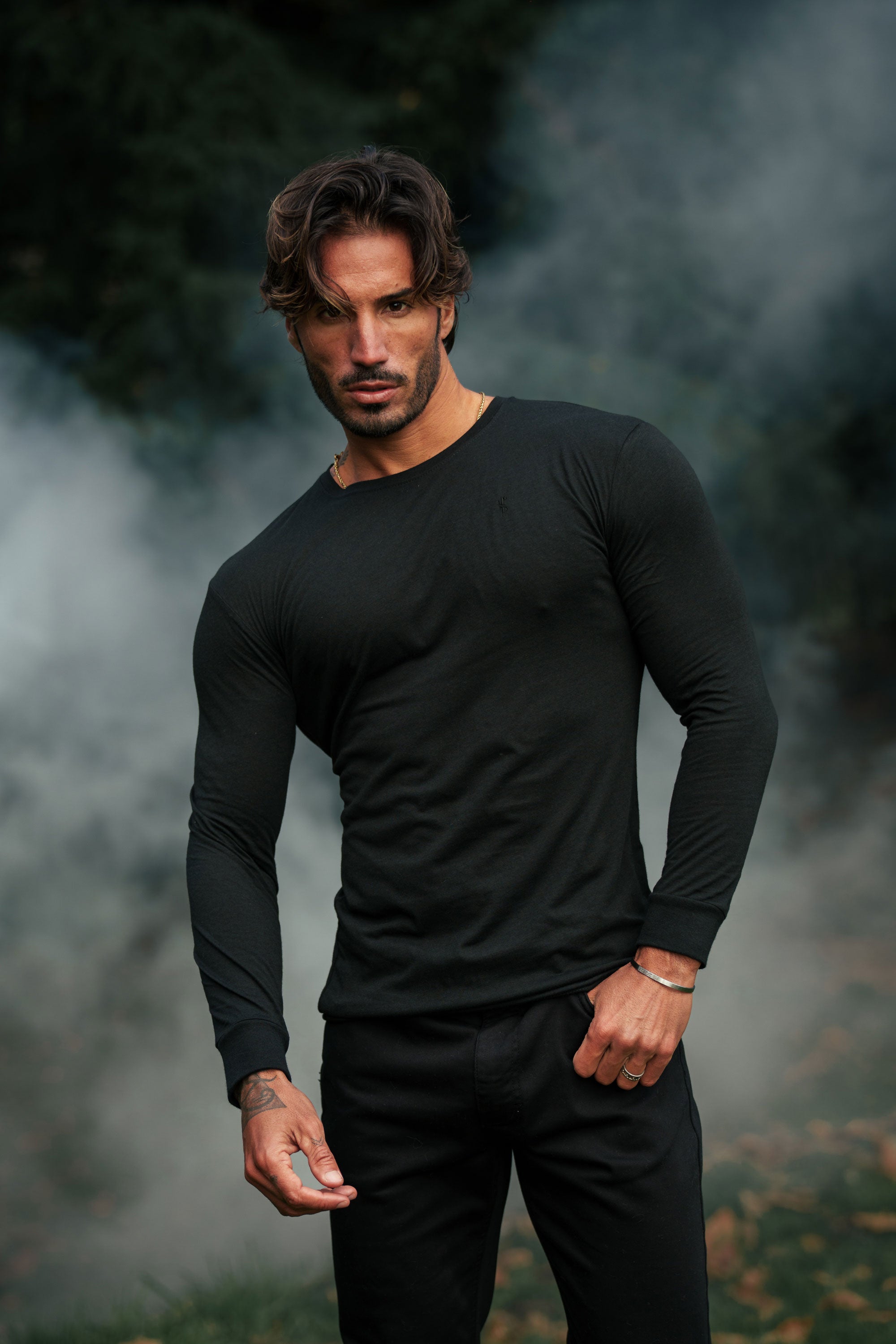 Black Bamboo Crew T-Shirt Long Sleeve - FSH1414