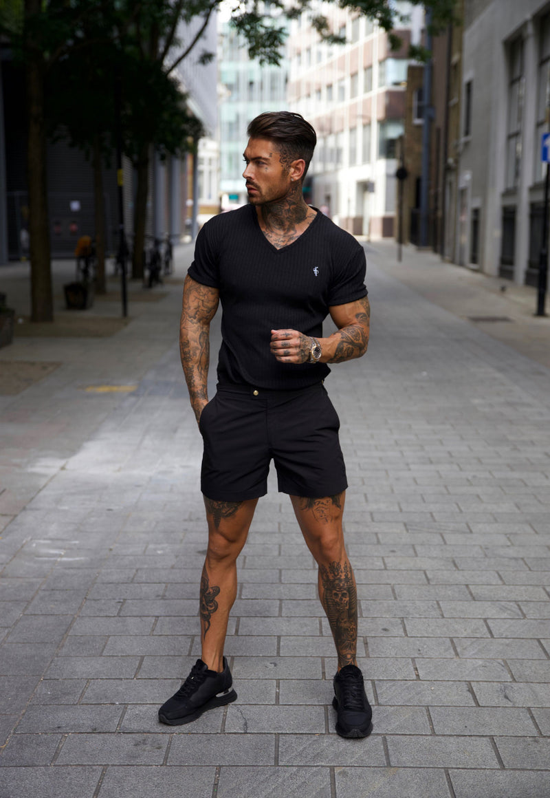 Father Sons Classic Black / Silver V Neck Ribbed Crew - FSH1124