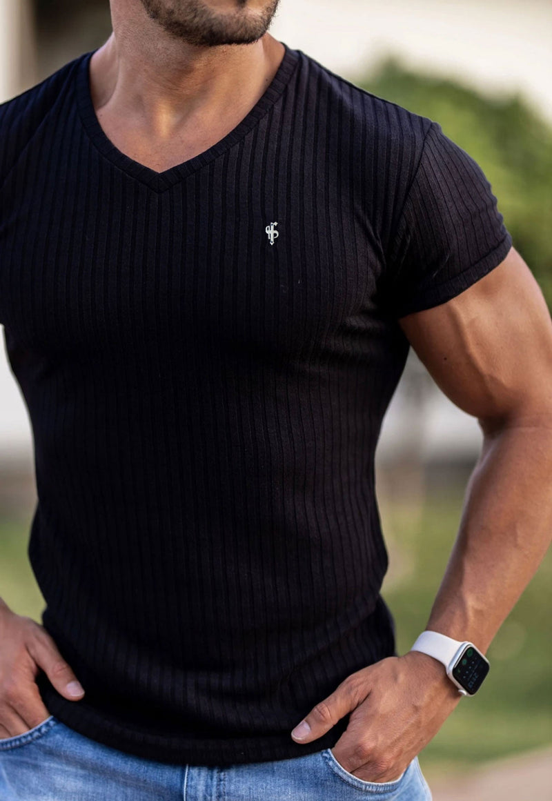 Father Sons Classic Black / Silver V Neck Ribbed Crew - FSH1124