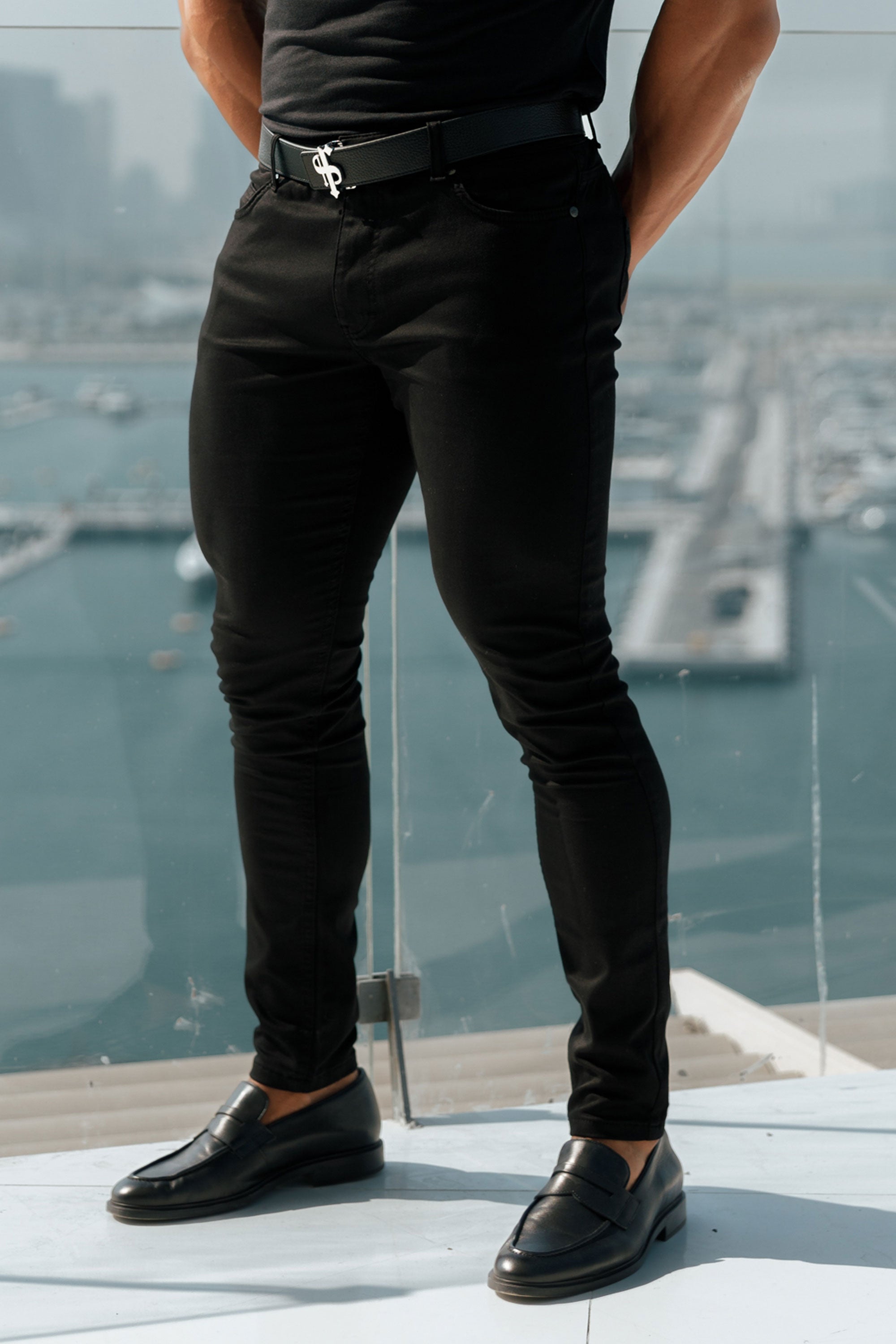 Slim Stretch Black Sateen Trousers - FSH405