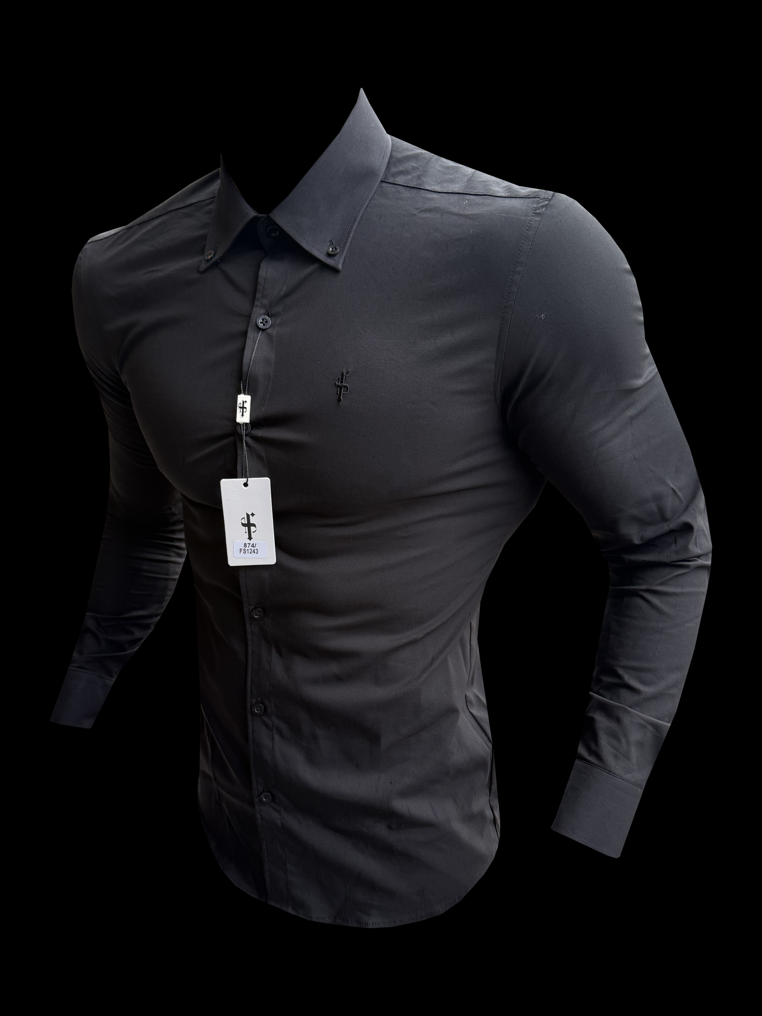 Muscle Fit Advanced Stretch Black Buttondown Collar Shirt  - FS1243