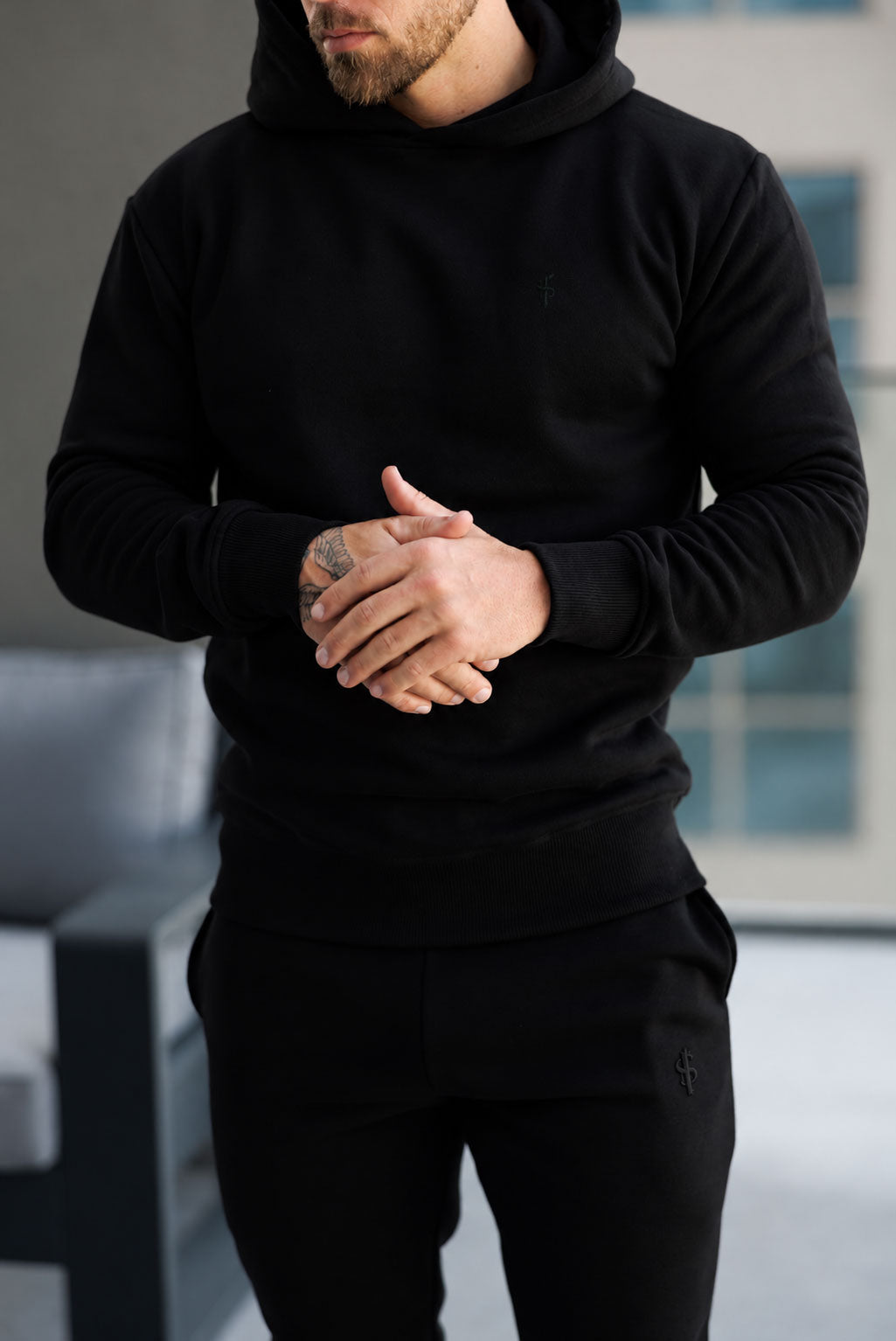 Black Hoodie with Tonal Branding - FSH1717