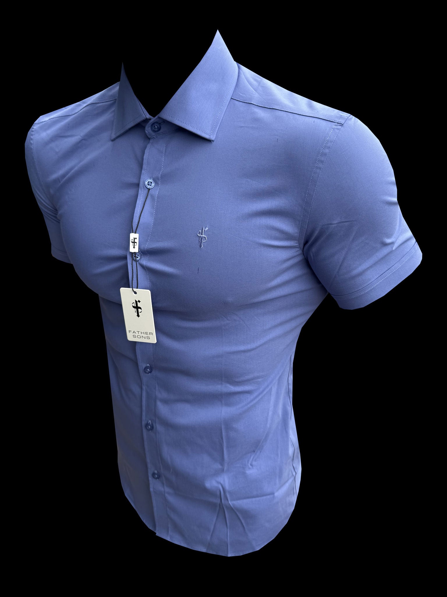 Muscle Fit Advanced Stretch Mid Blue Short Sleeve with Cutaway Collar - FS1203