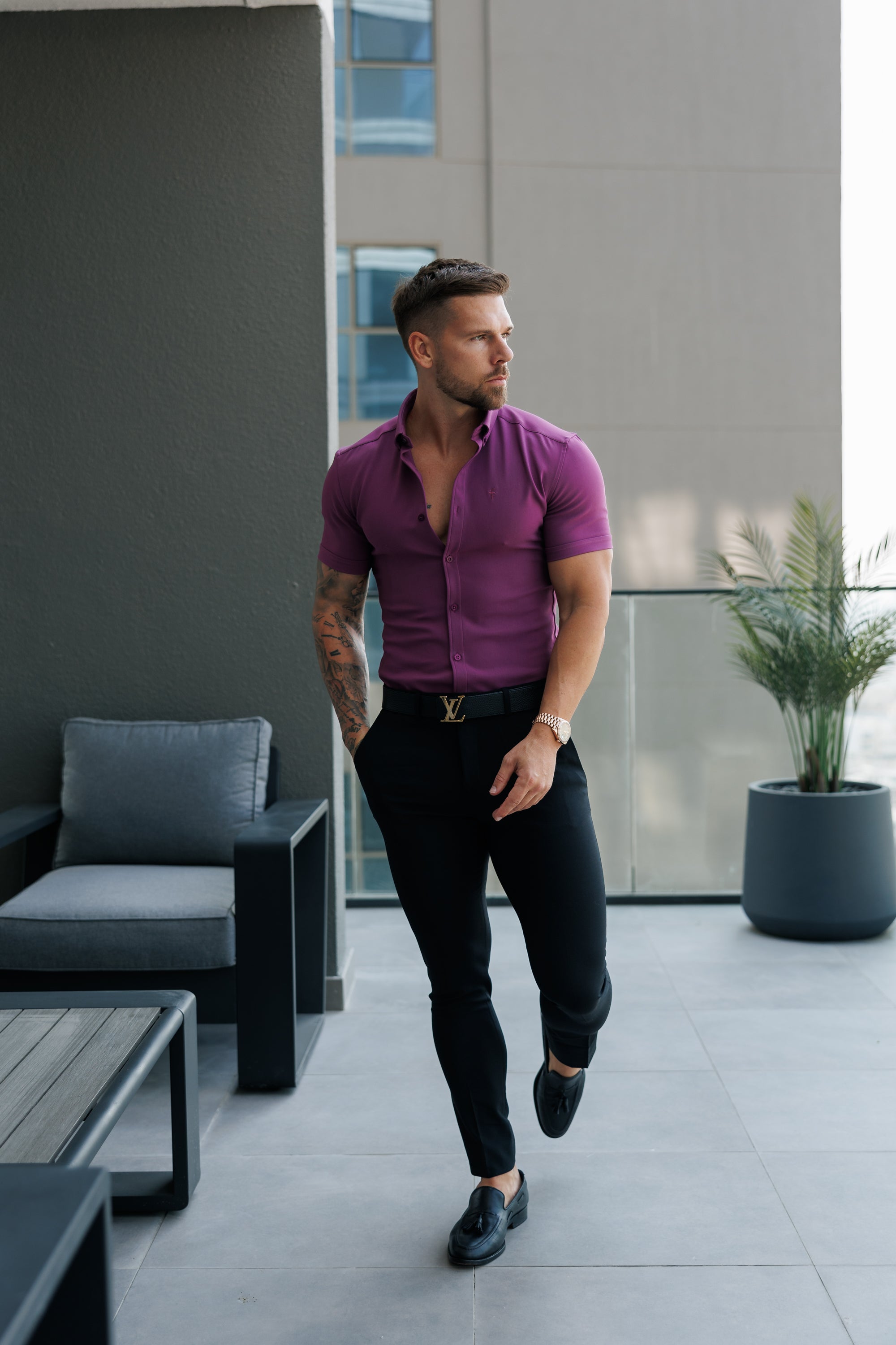 Super Slim SS Grape Juice Scuba with Button Down Collar - FS1119