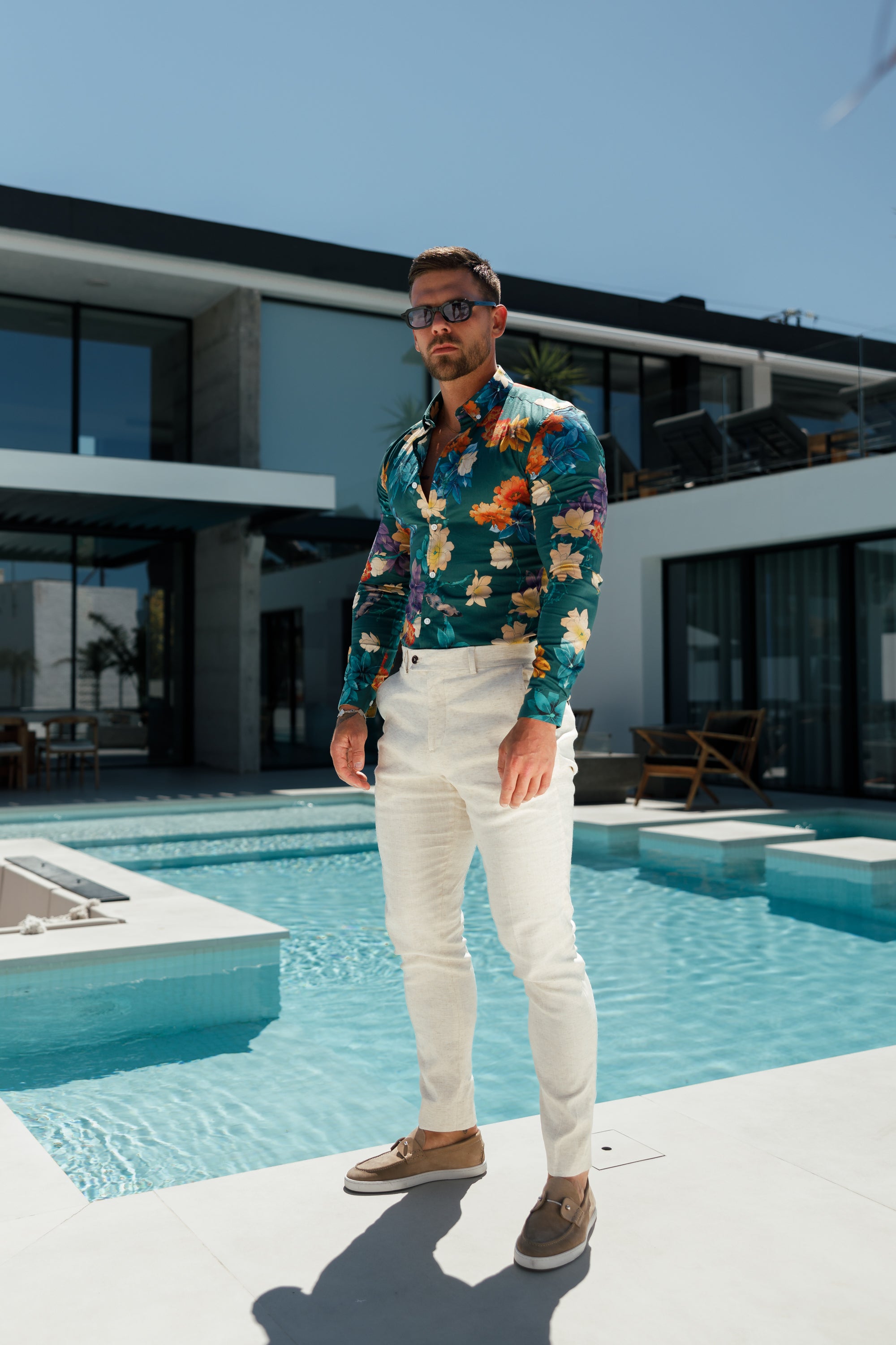 Slim Formal Cream Linen Trousers With Belt Loops - FST019