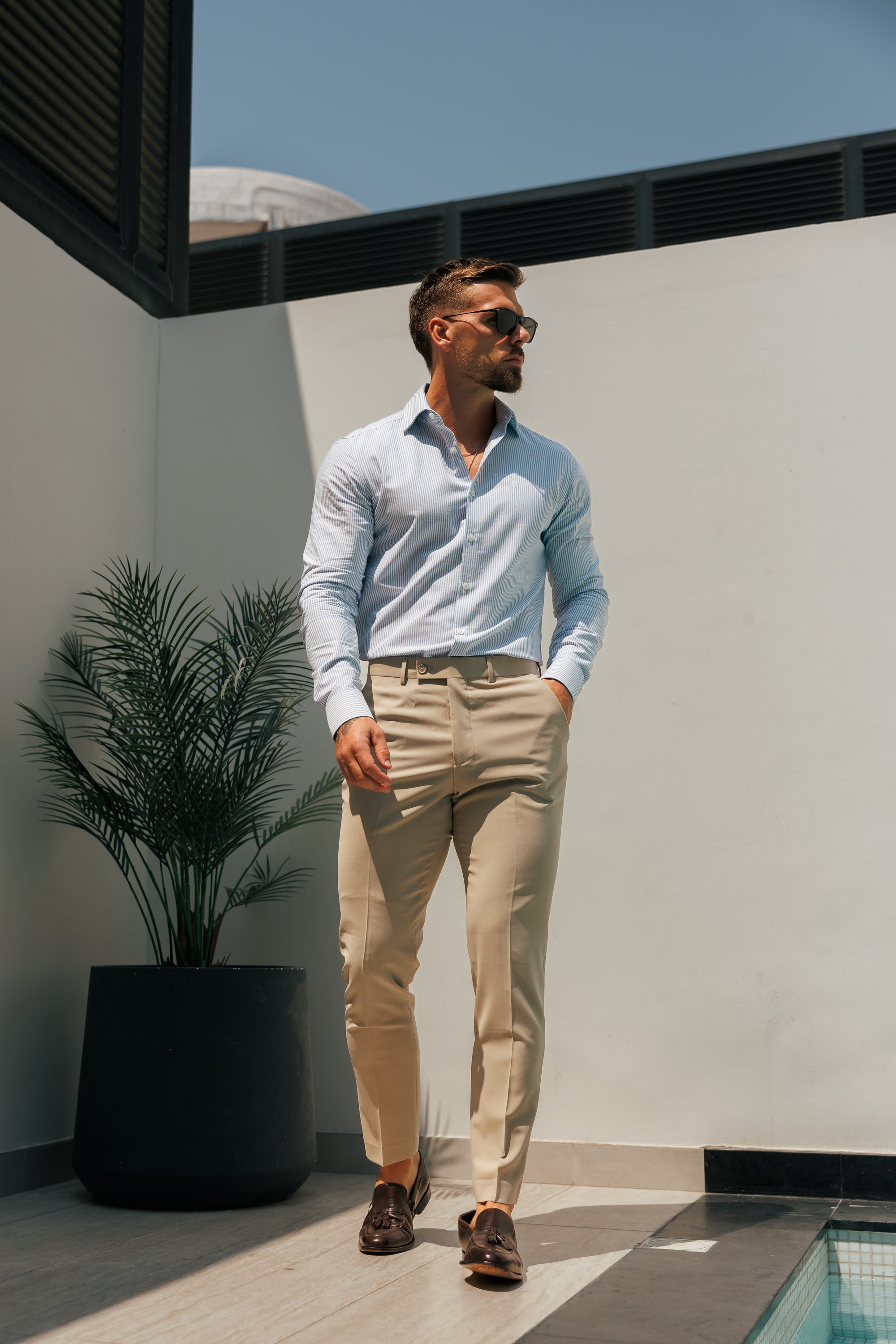 Classic Oxford Long Sleeve White / Blue Stripe with Cutaway Collar - FS1174