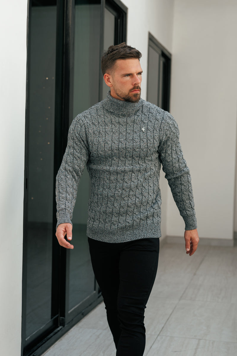 Father Sons Link Weave Knit Black / White Two Tone Roll Neck Jumper - FSJ140