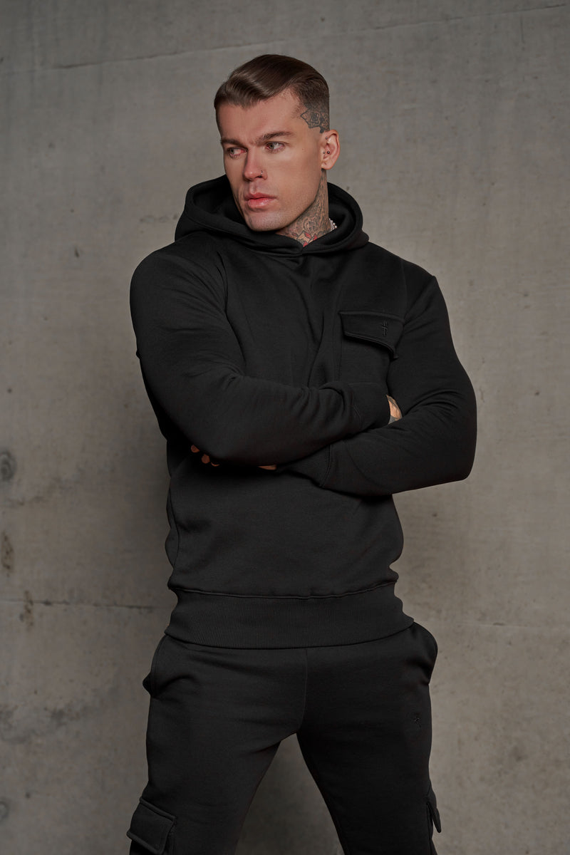 Father Sons Black Cargo Tracksuit Bottoms With Pockets, Cuffed Hem and FS Embroidery - FSH934 (PRE ORDER 21ST DECEMBER)