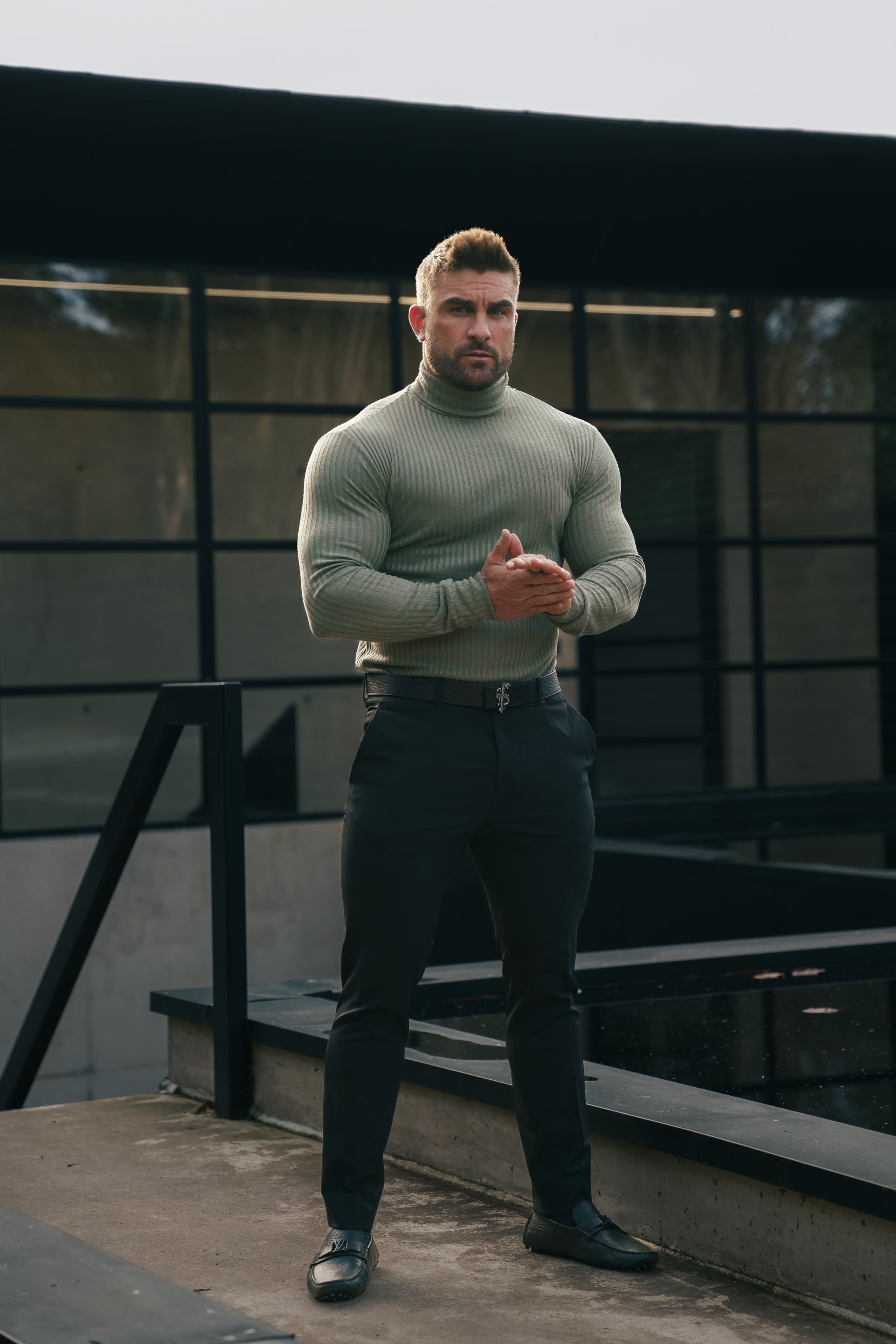 Classic Olive Ribbed Knit Roll-neck Jumper - FSH1300