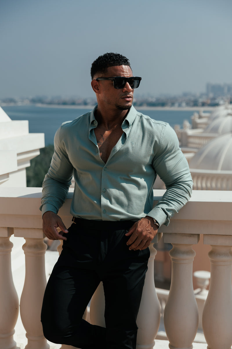 Father Sons Classic Stretch Oxford Long Sleeve Smoke Green with Button Down Collar - FS1217