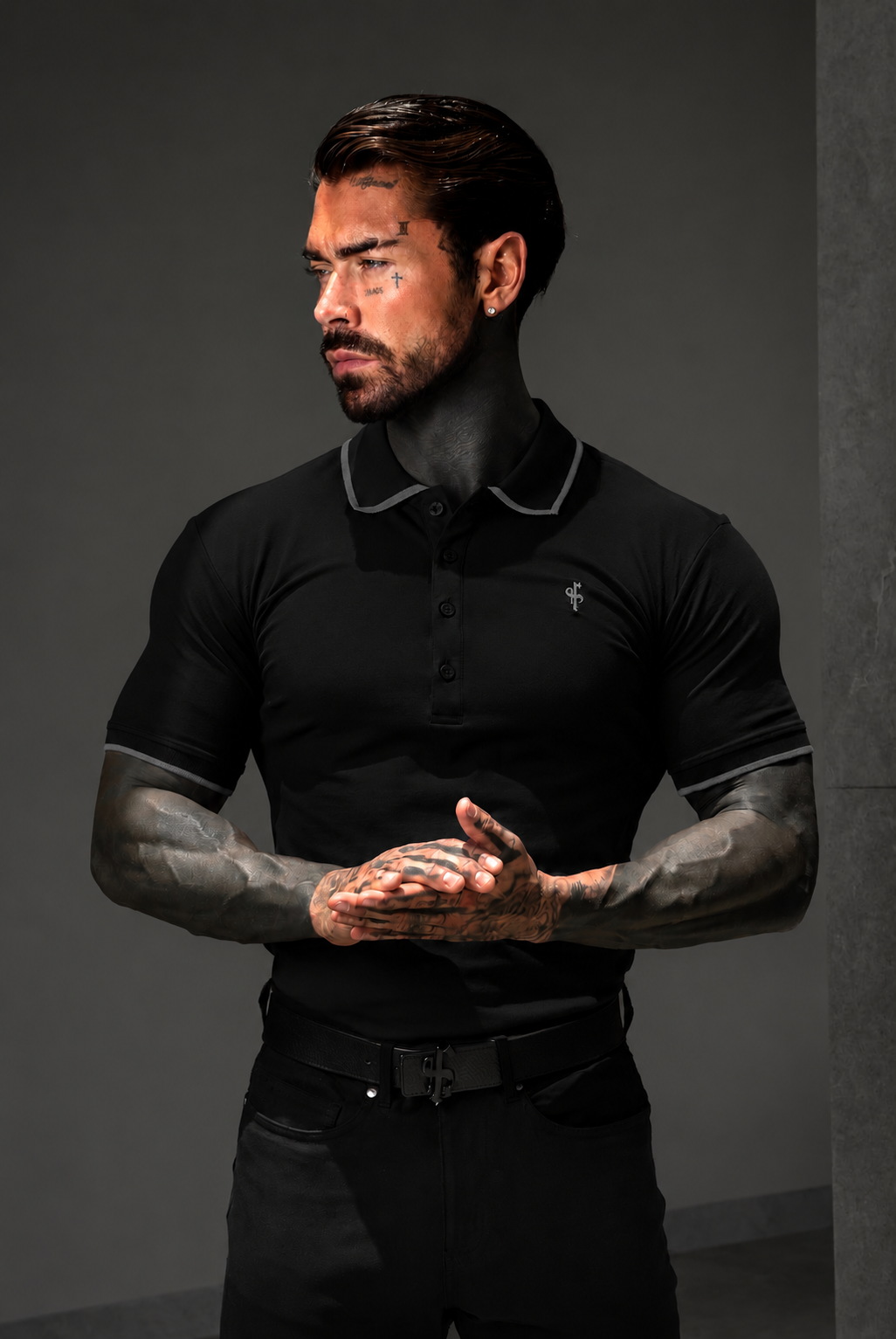 Black / Charcoal Polo Shirt With Contrast Collar and Sleeve - FSH1670