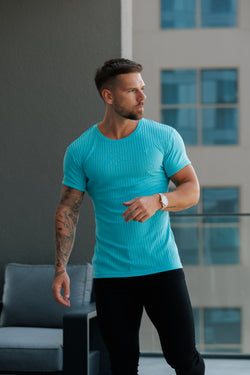 Father Sons Classic New Mint Ribbed Knit Super Slim Short Sleeve Crew - FSH1162