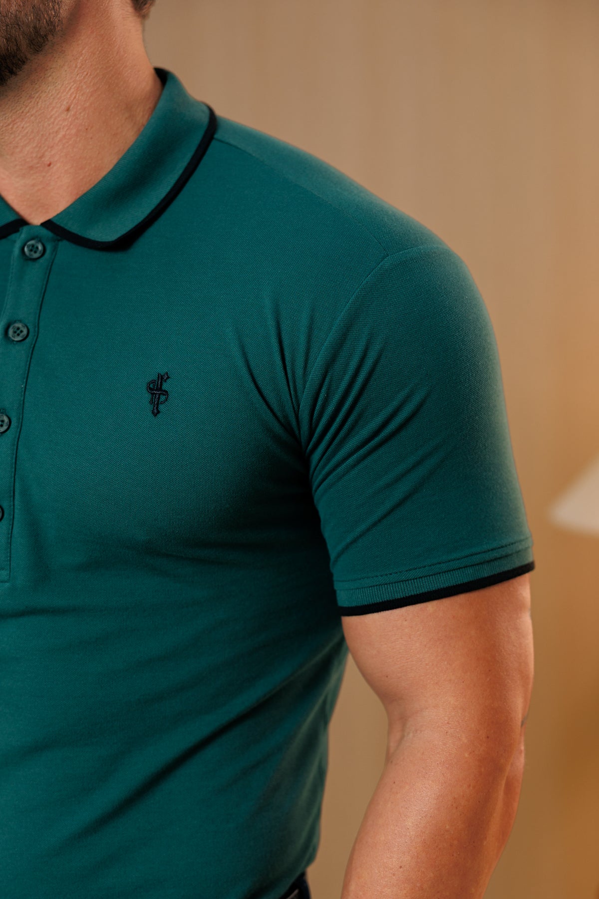 Forest Green / Black Polo Shirt With Contrast Collar and Sleeve - FSH1677