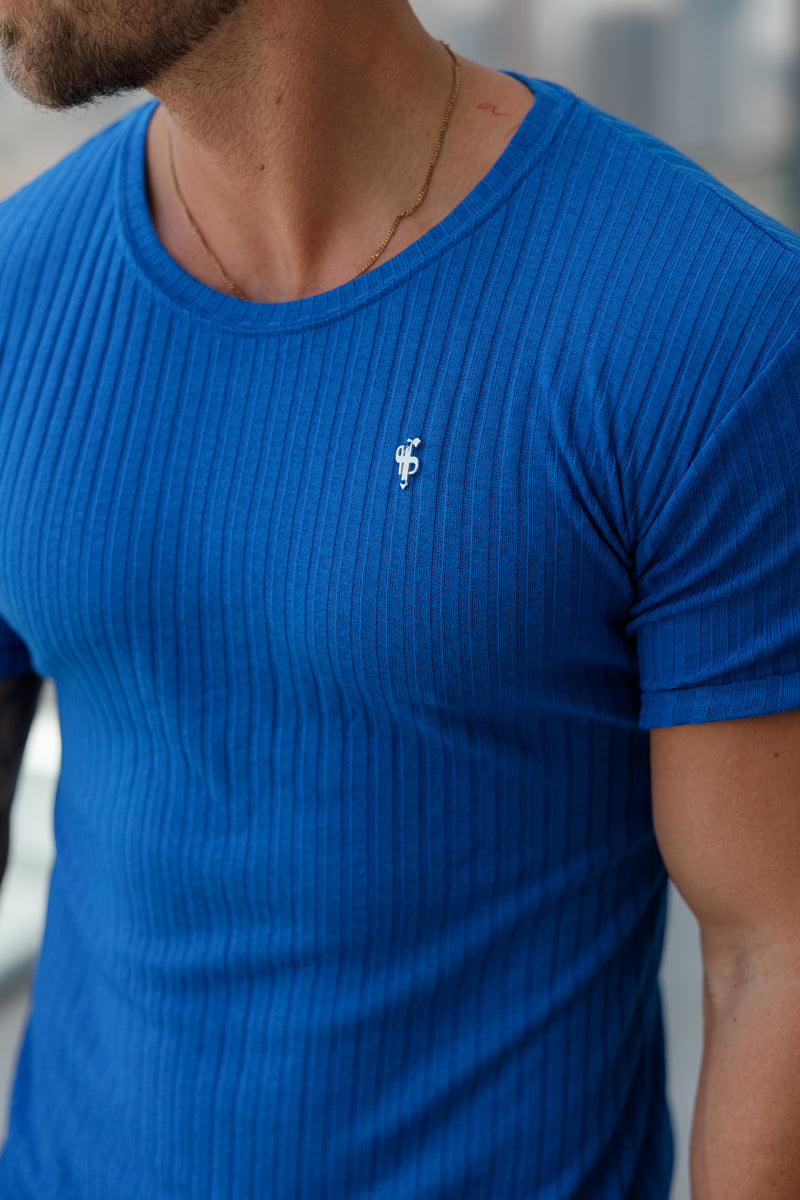 Father Sons Classic Royal Blue / Silver Ribbed Knit Super Slim Short Sleeve Crew - FSH1091