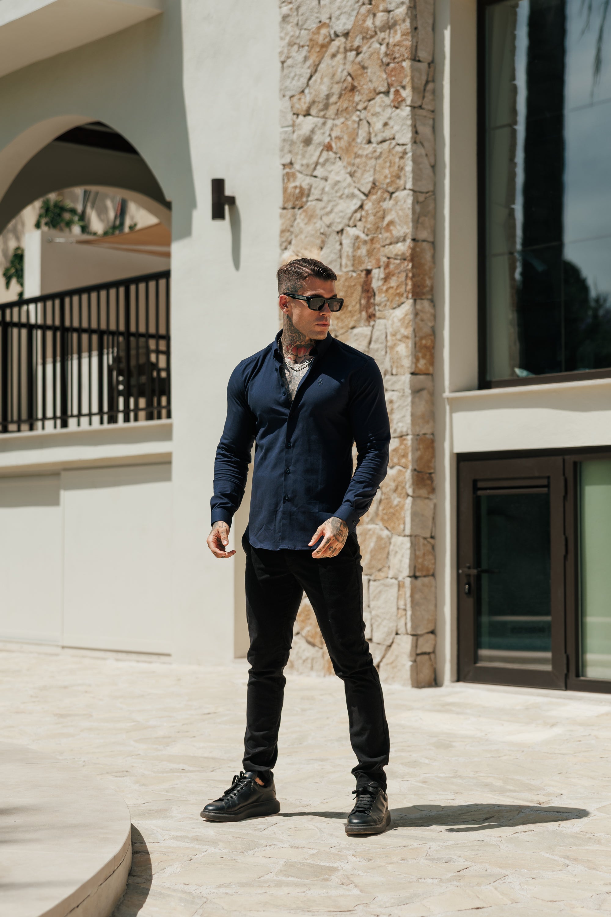 Classic Stretch Oxford Long Sleeve Navy with Button Down Collar - FS1230
