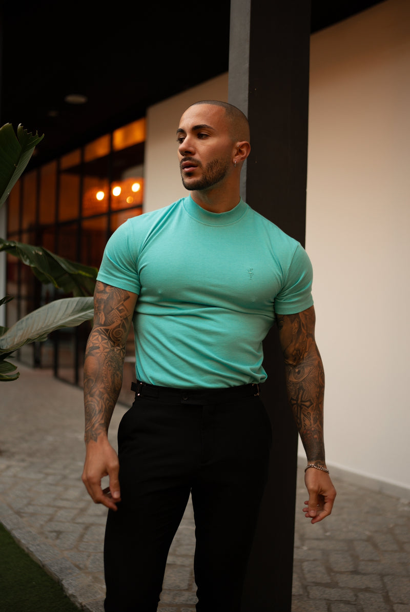FS Ribbed High Neck Crew Short Sleeve Turquoise - FSH1144